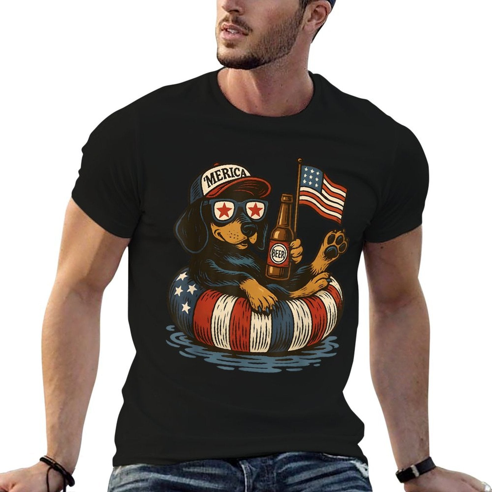 Dachshund 4th of July America Dachshund Patriotic Dog Lovers  Slim-fit Cut T-Shirt