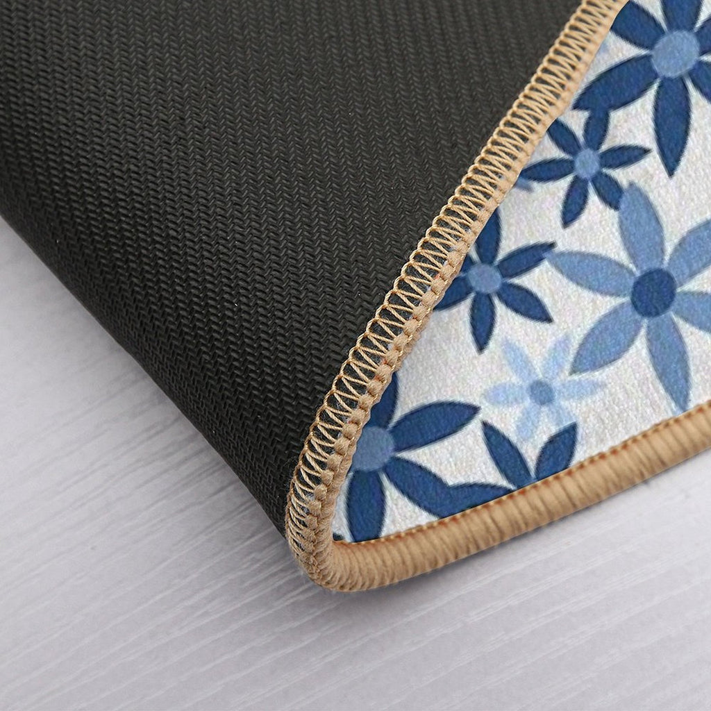 Star Flowers - Blue  Easy Maintenance Bath Mat