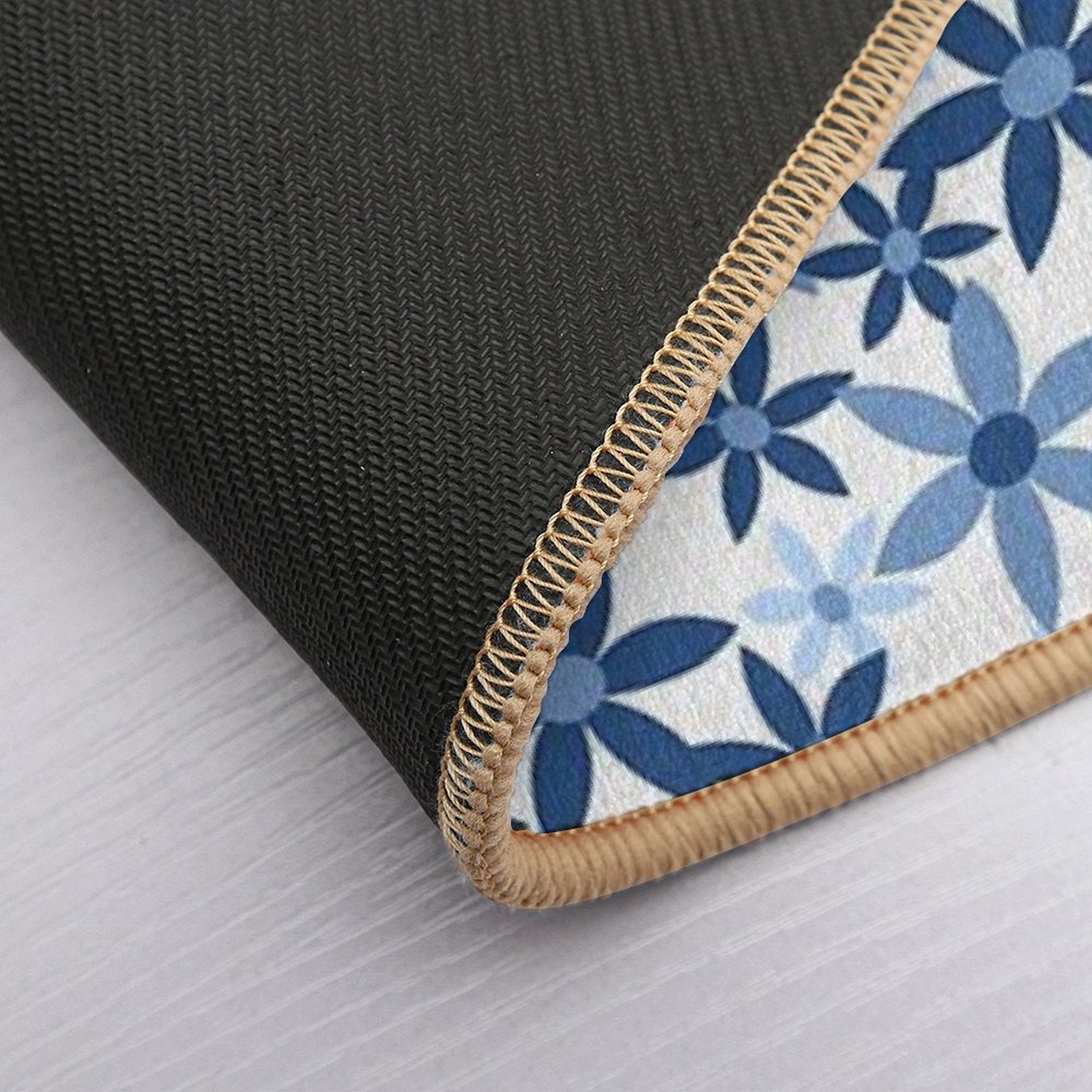 Star Flowers - Blue  Easy Maintenance Bath Mat