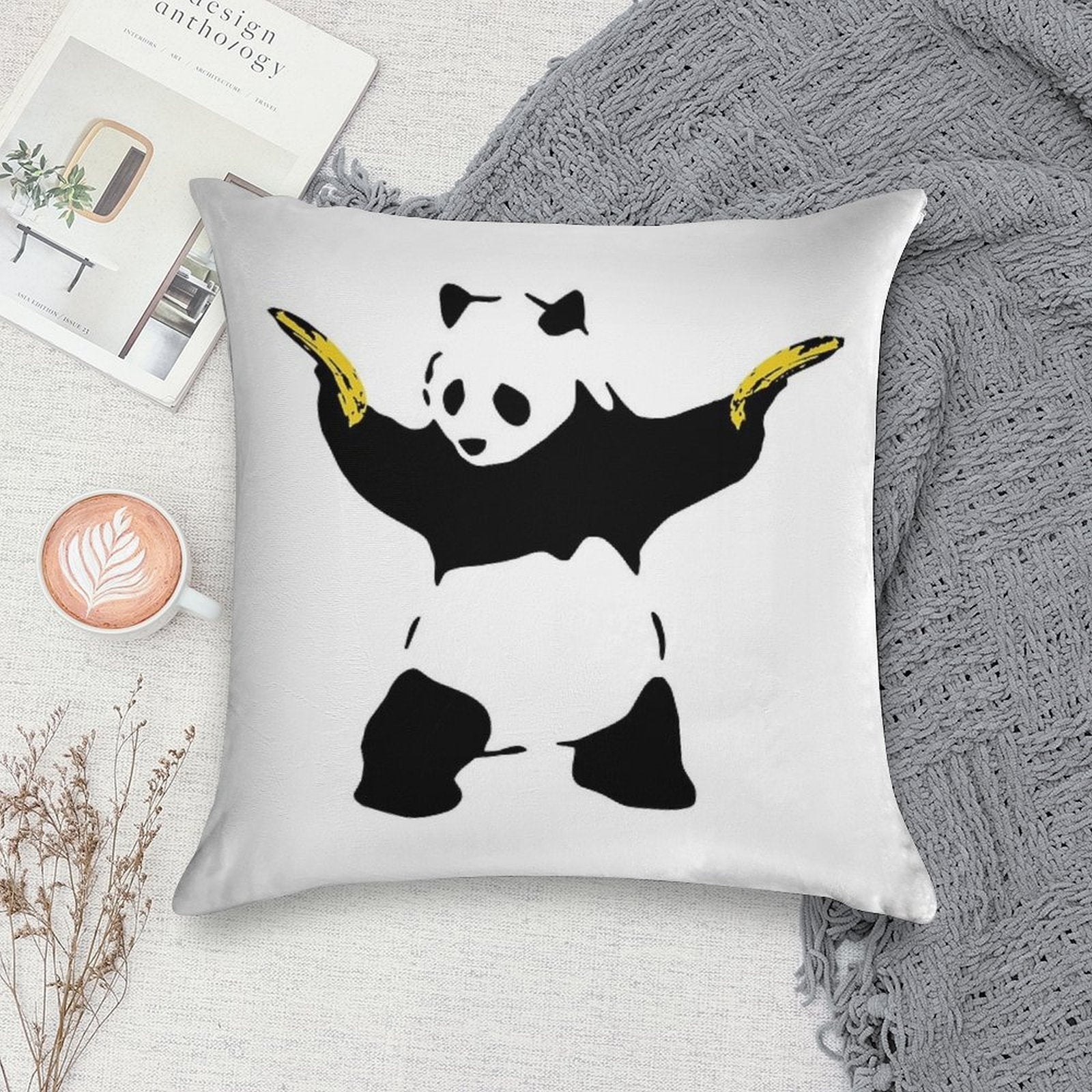 Bad Panda Stencil Soft Ultra-Soft Texture Throw Pillow