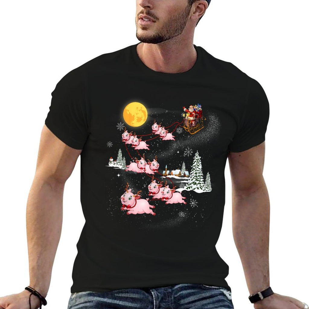 Funny Santa Riding Pig Ugly Christmas Pajama Family Matching  Lightweight T-Shirt