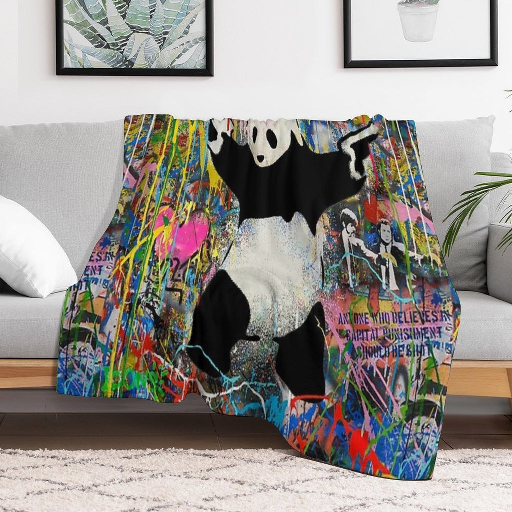 Panda With Guns Stick Em Up - Pop Street Art Banksy Lightweight Throw Blanket