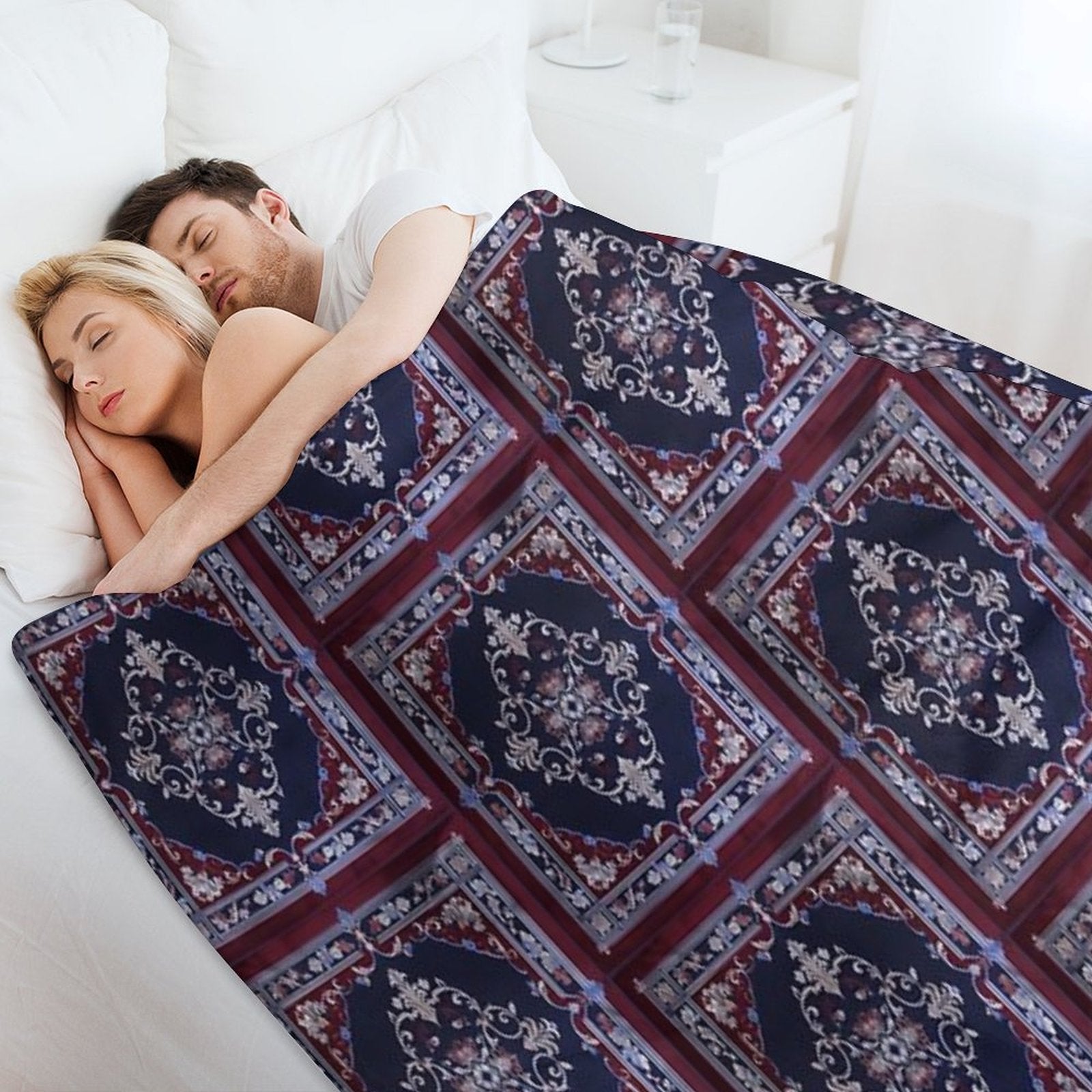Burgendy Blue Rug Comfort Throw Blanket