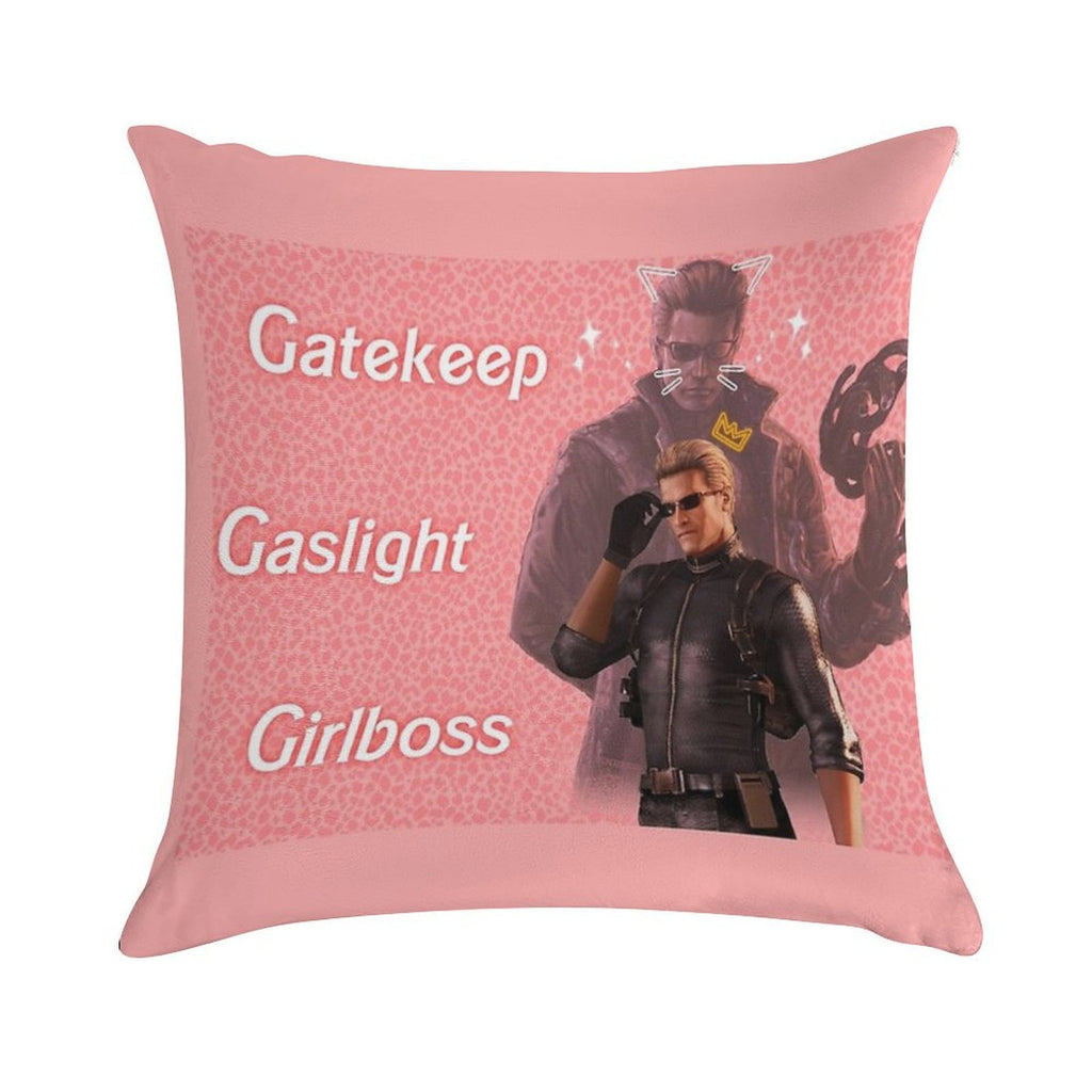 Wesker  Gaslight Gatekeep Girlboss Soft Hidden Zipper Throw Pillow
