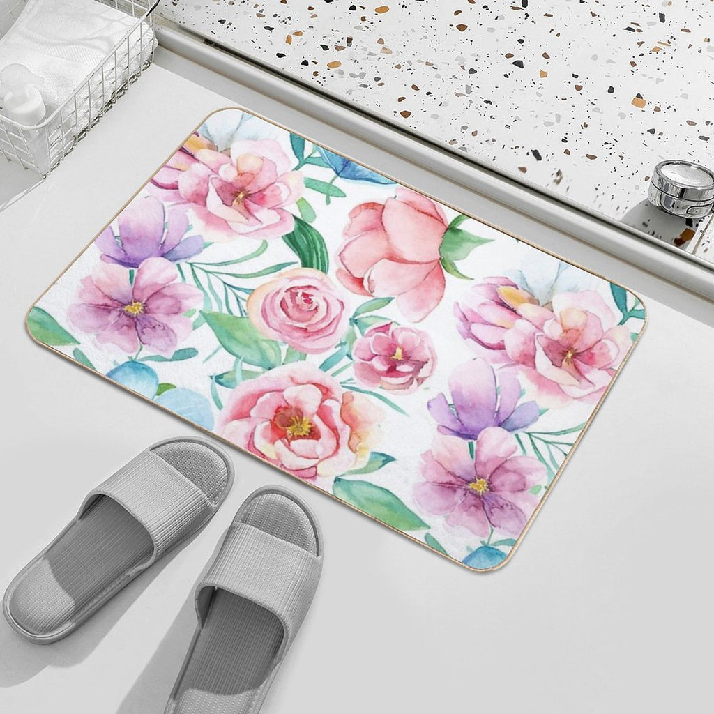 Spring Flowers in Watercolor  Stain-Proof Bath Mat