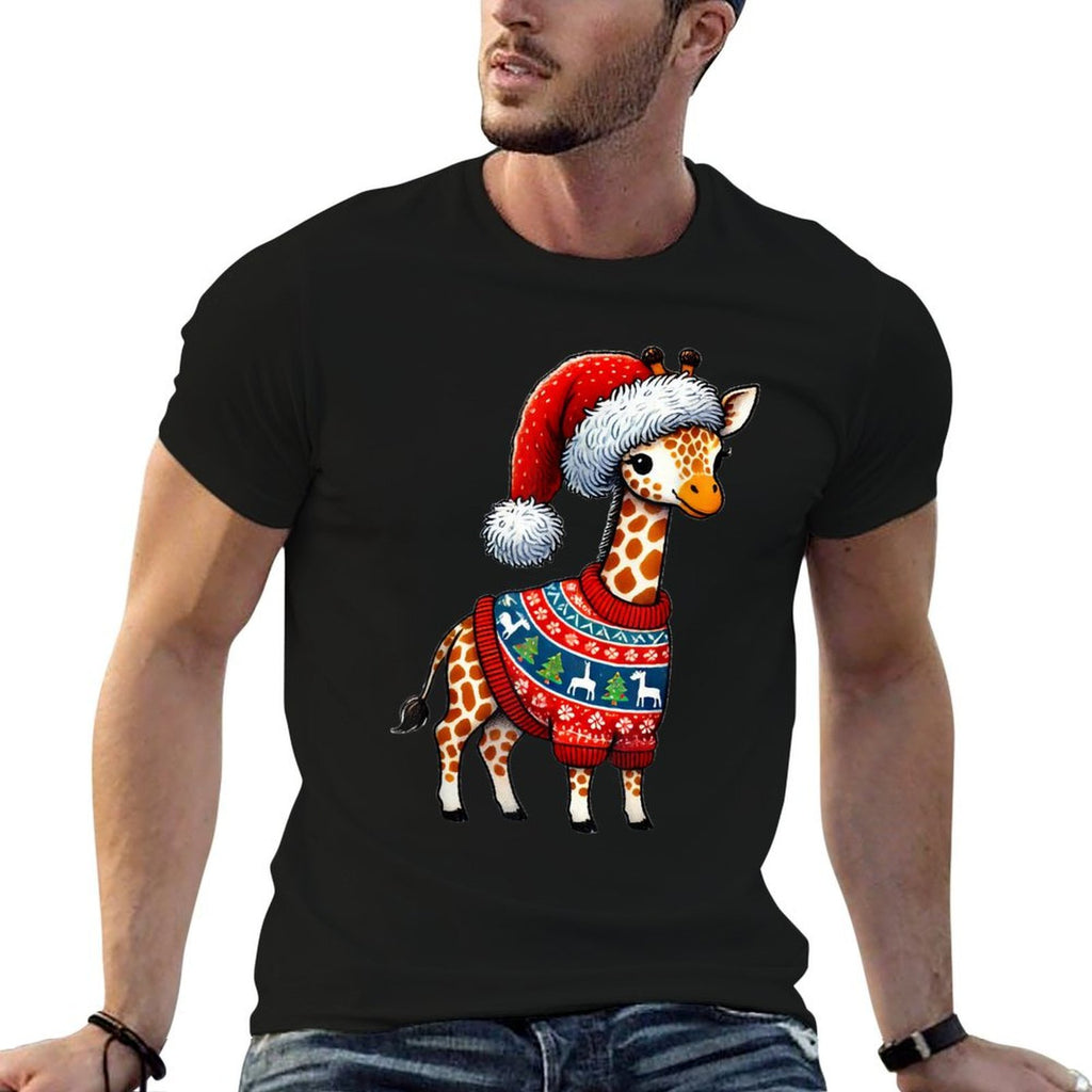 Giraffe Ugly Sweater Santa Hat Christmas  Graphic-printed T-Shirt