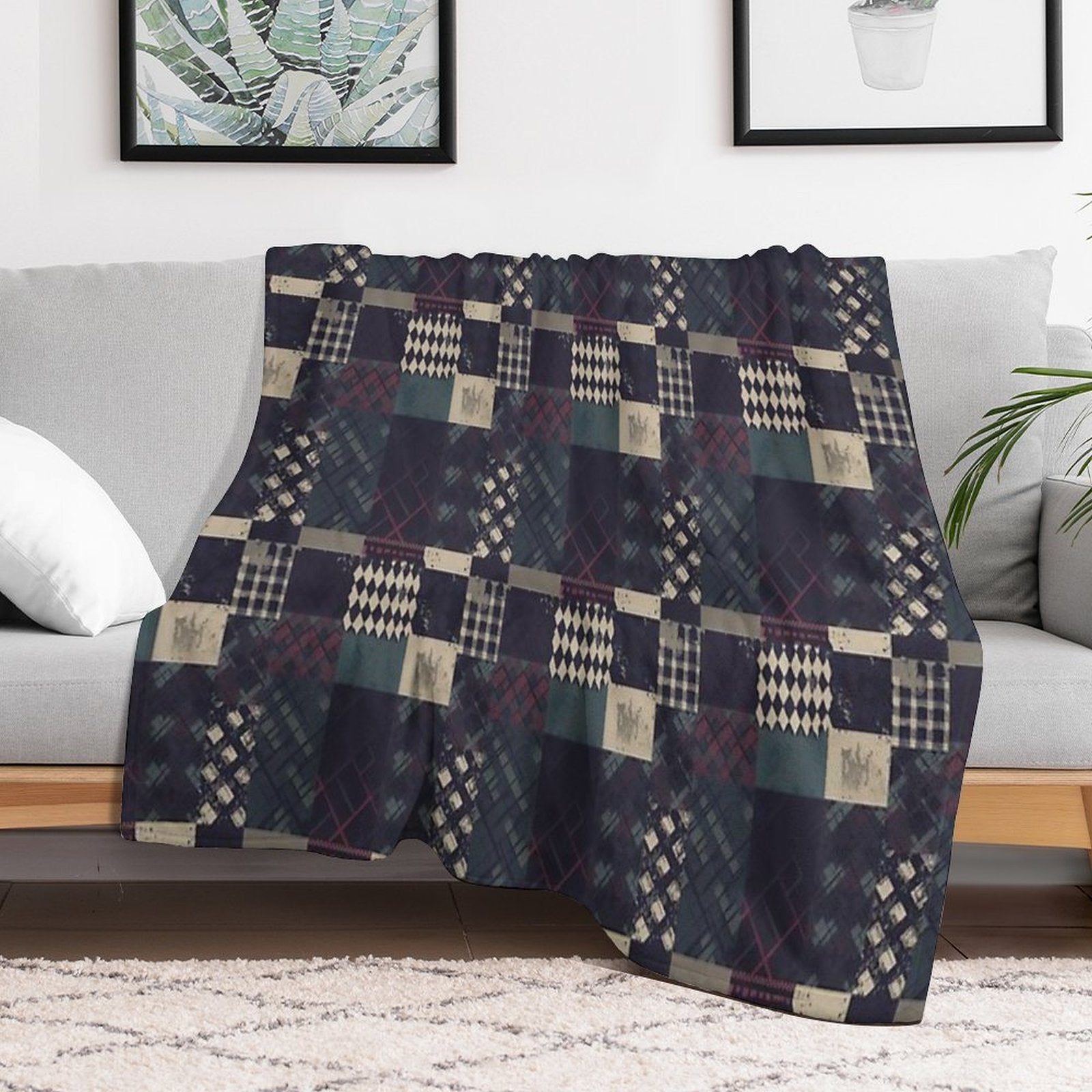 Grunge Tartan Patchwork Multi-functional Throw Blanket