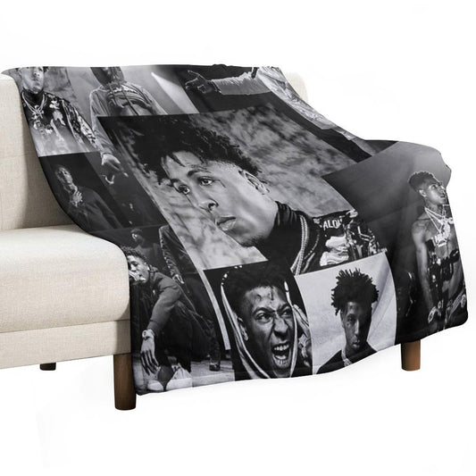 Youngboy  B&W Never Broke Again Collage Wrinkle-free Throw Blanket
