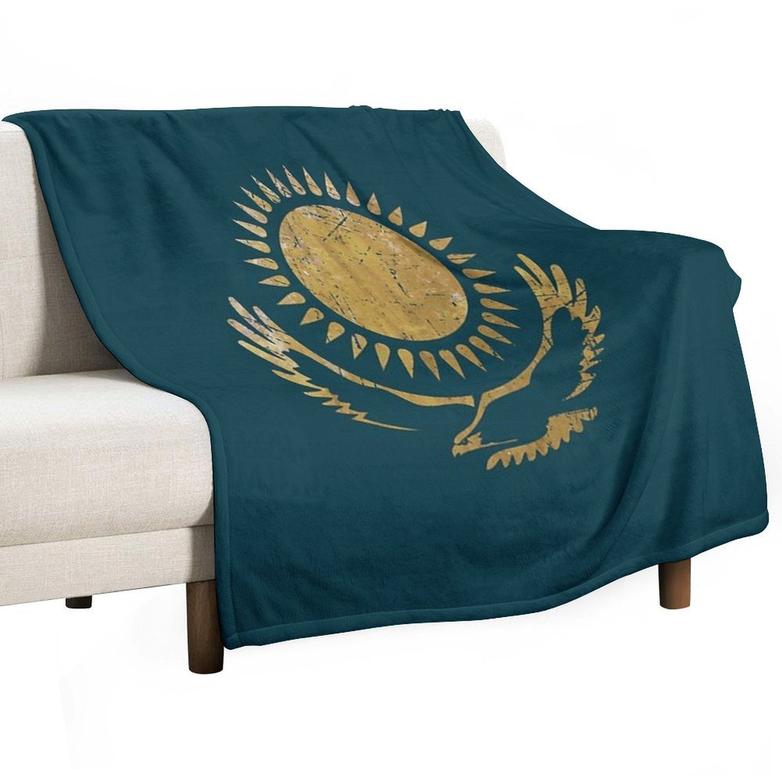 Kazakhstan Emblem - Vintage Gold Eco-conscious Throw Blanket
