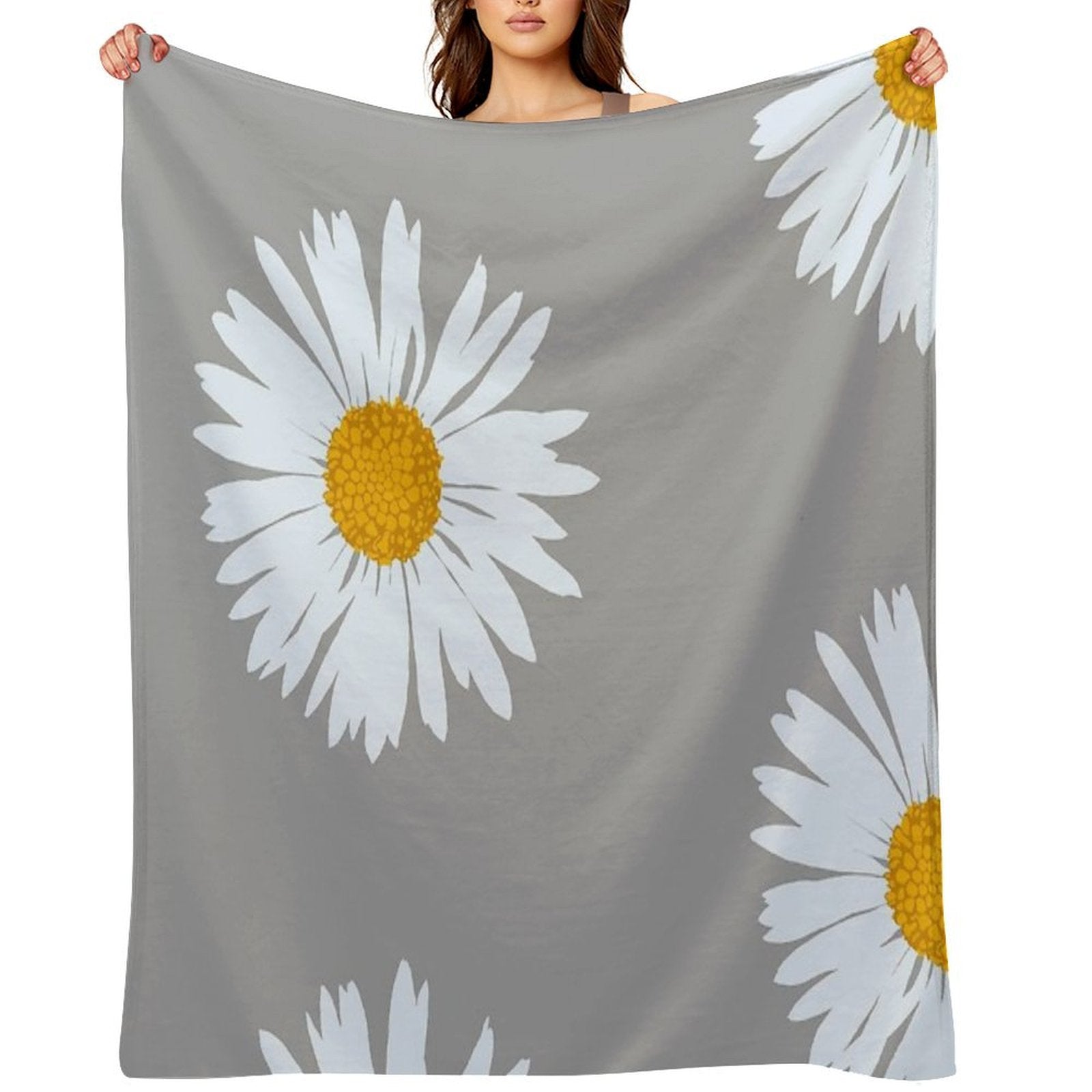 Hand-painted Daisy Blossom - Botanical Illustration Bellis Perennis Compact Throw Blanket