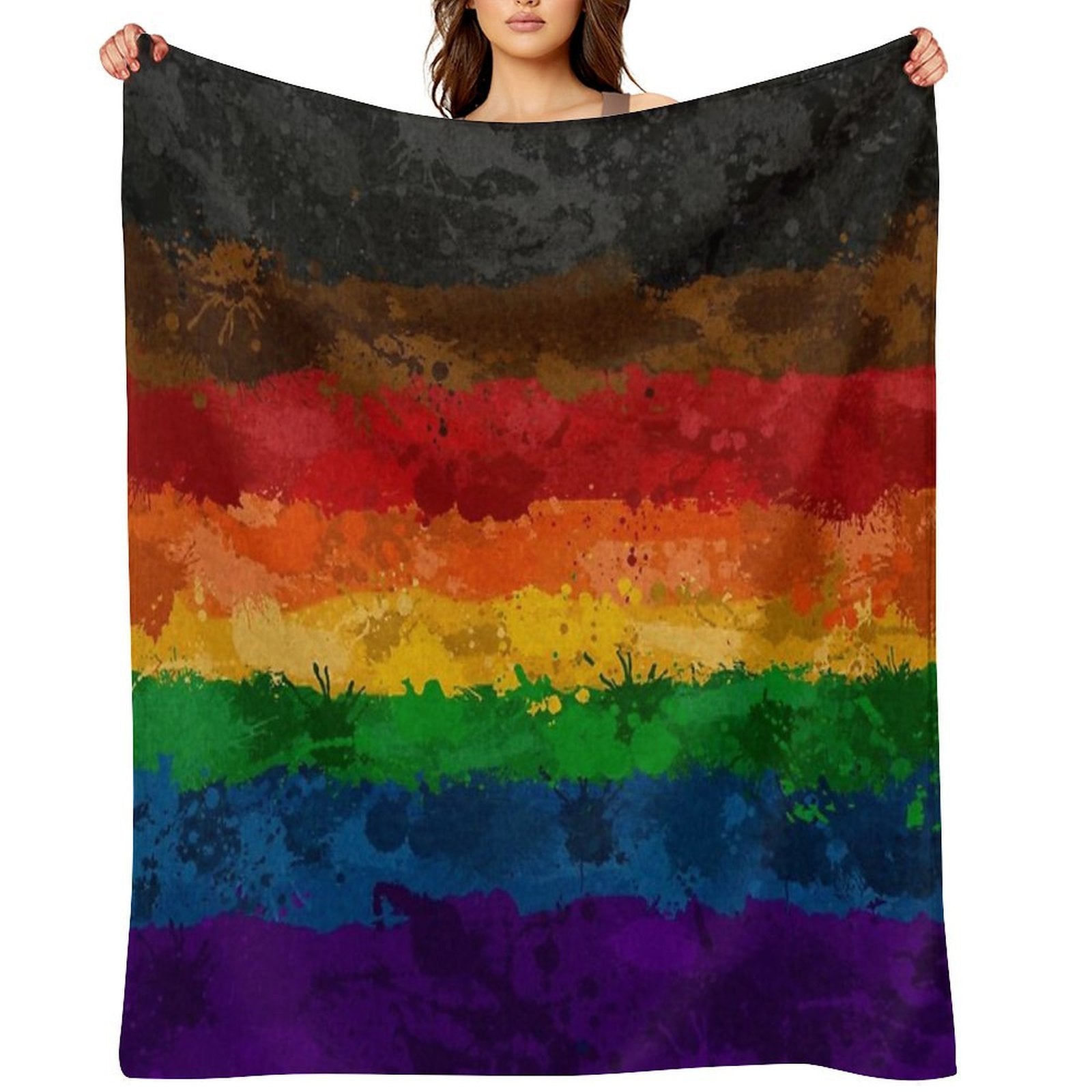 Abstract Paint Splatter Inclusive Rainbow Pride Flag Pattern Wrinkle-free Throw Blanket