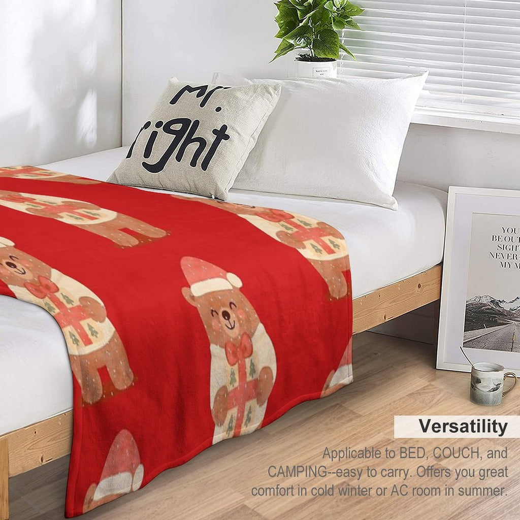 Cute Christmas Bear with Gift – Holiday Winter Illustration Eco-conscious Throw Blanket