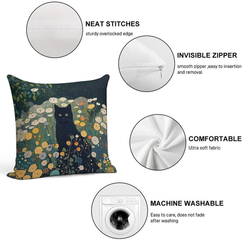 Cat in Klimt Garden Inspiration Soft Gift Ready Throw Pillow