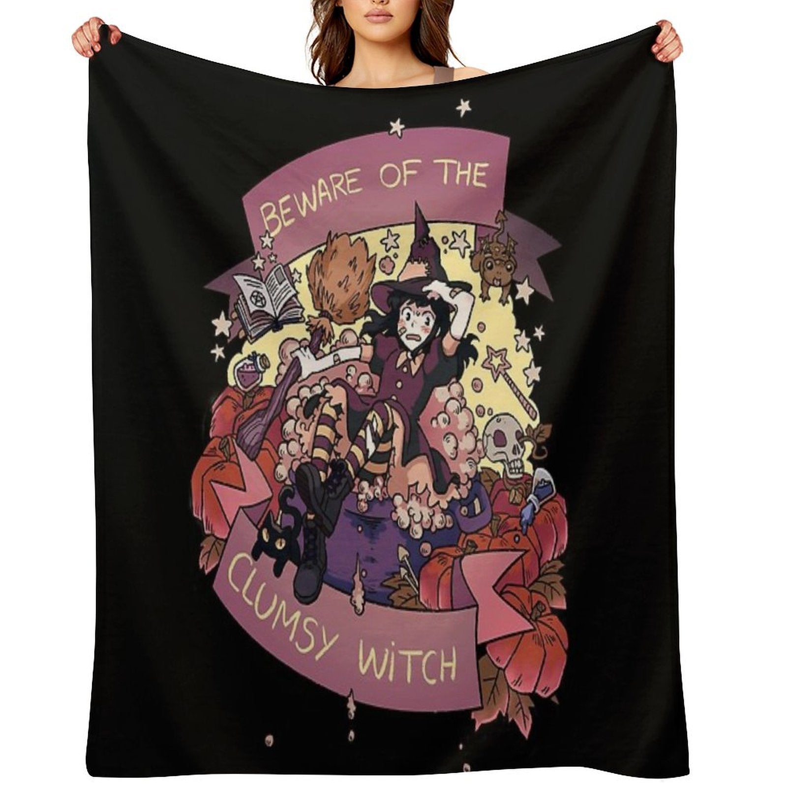 Beware of The Clumsy Witch Sustainable Throw Blanket