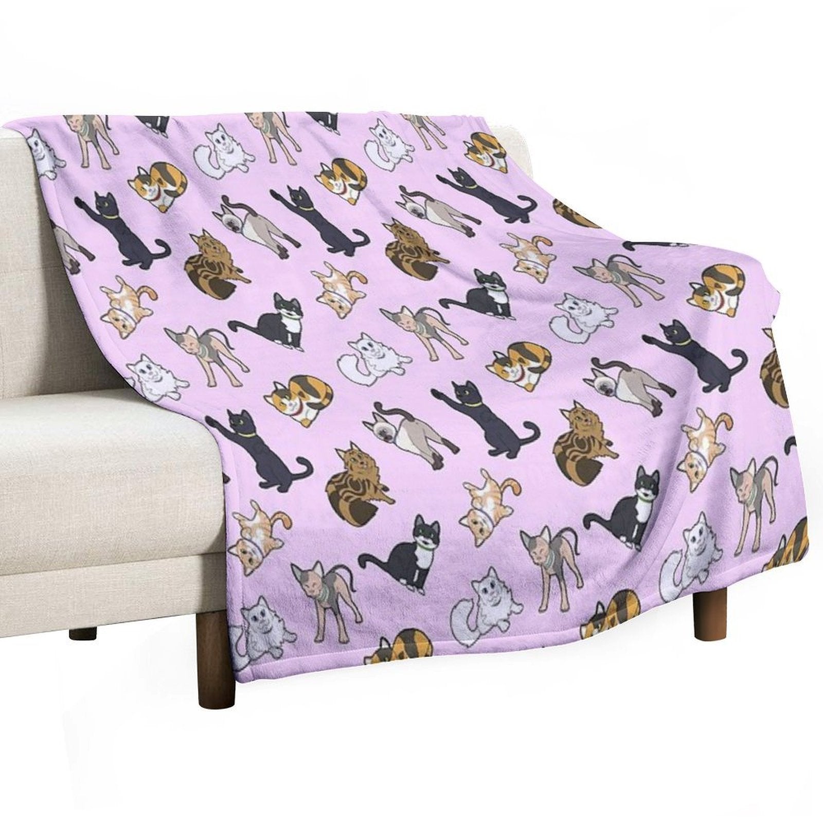 Cat Pattern - Pink Machine-washable Throw Blanket