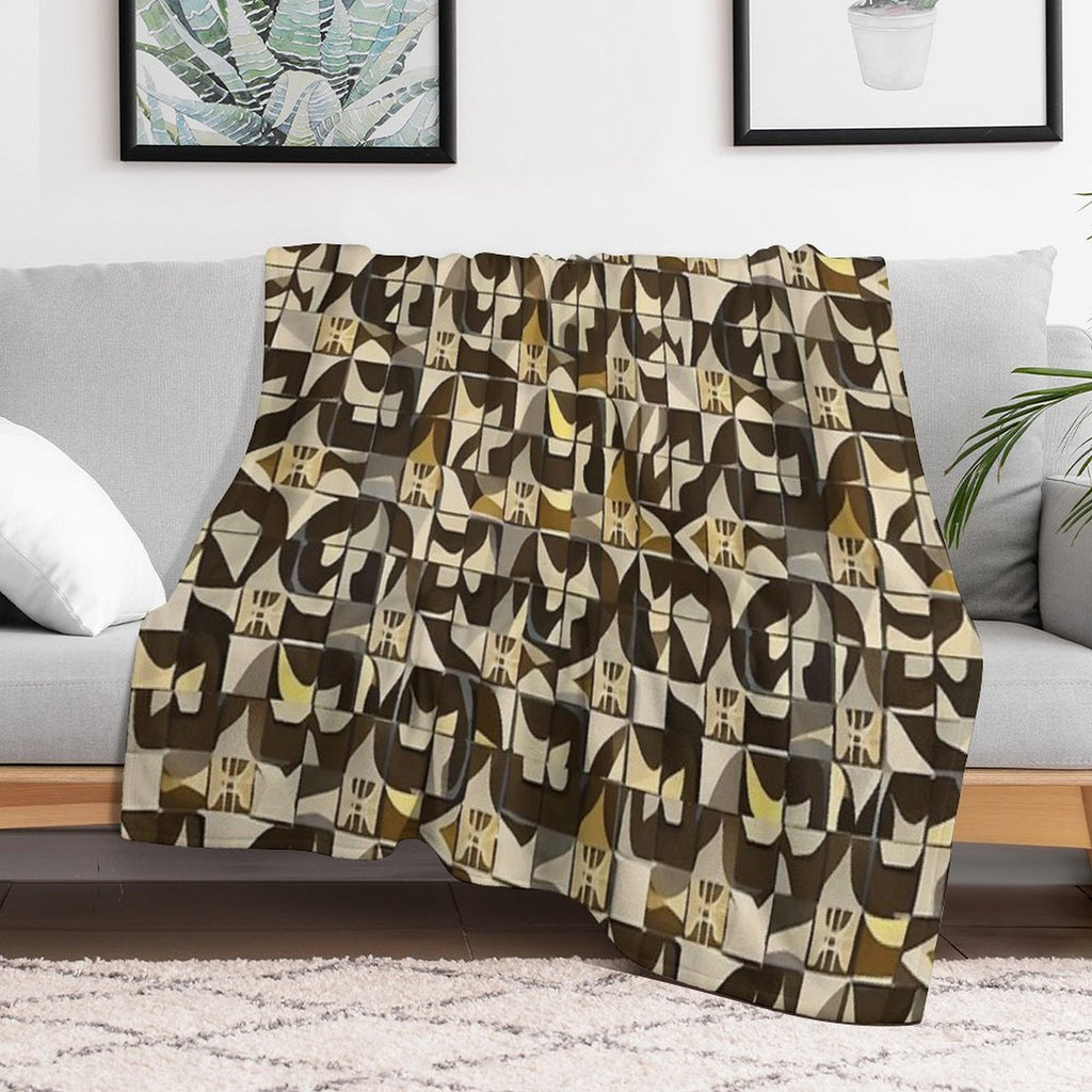 Retro Tile Pattern Brown Shades with Little White, Silver And Beige All-season Throw Blanket