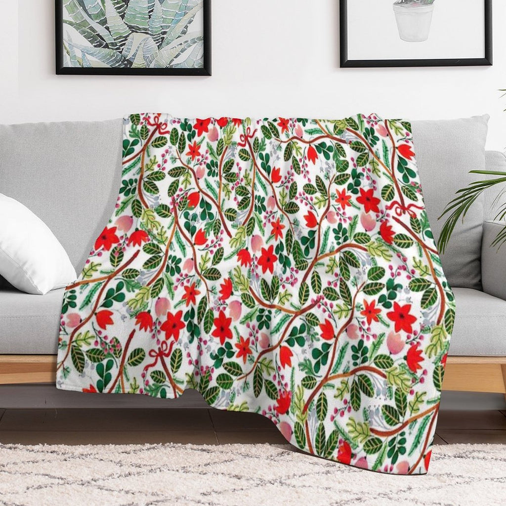 Christmas Floral Pattern Easy Care Throw Blanket