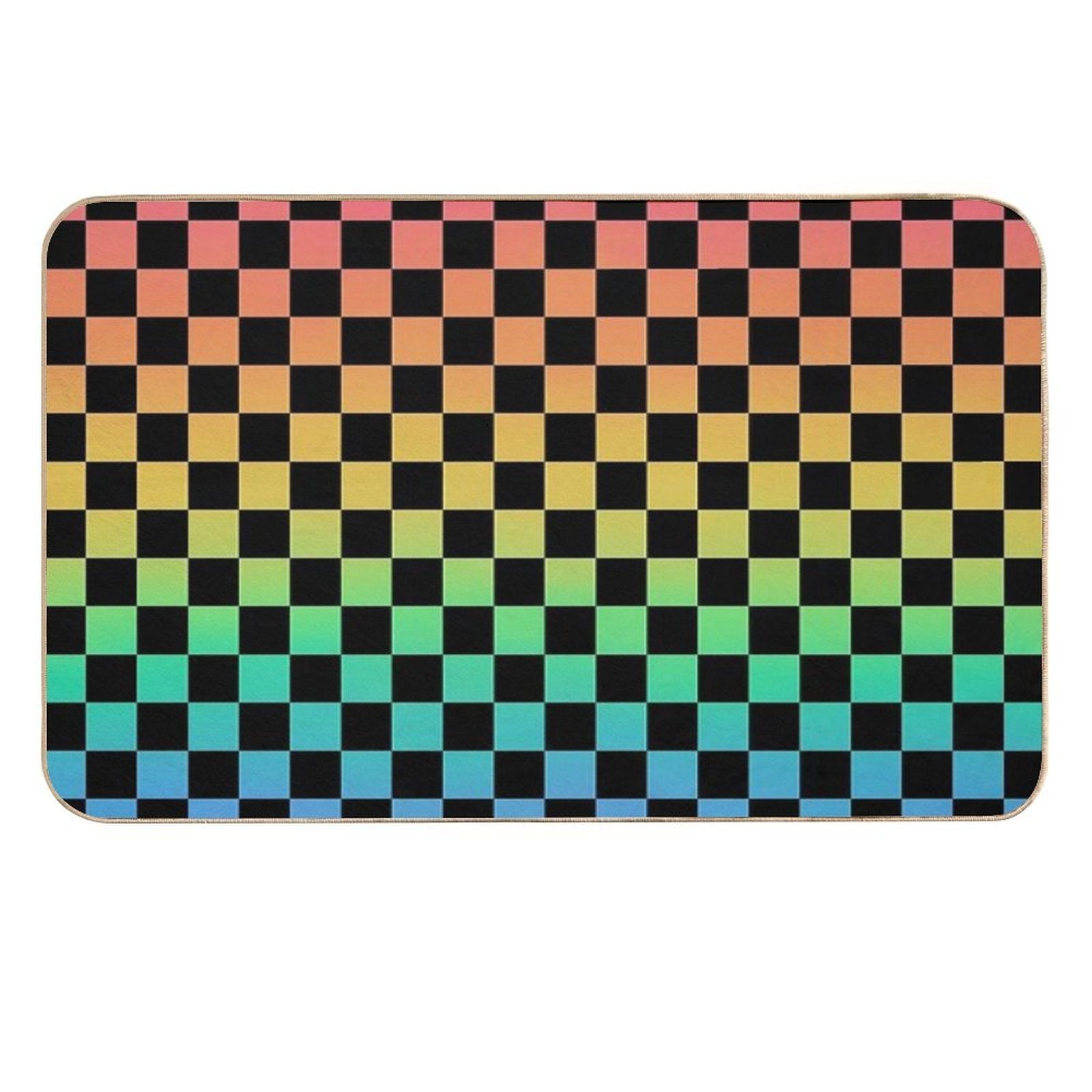 Rainbow And Black Checkerboard  Long-Lasting Bath Mat