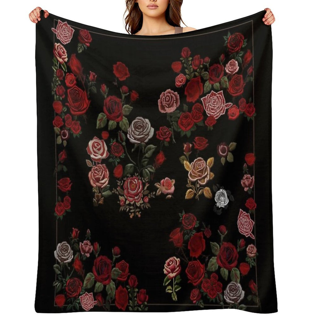 Rose Garden (Black) Sustainable Throw Blanket