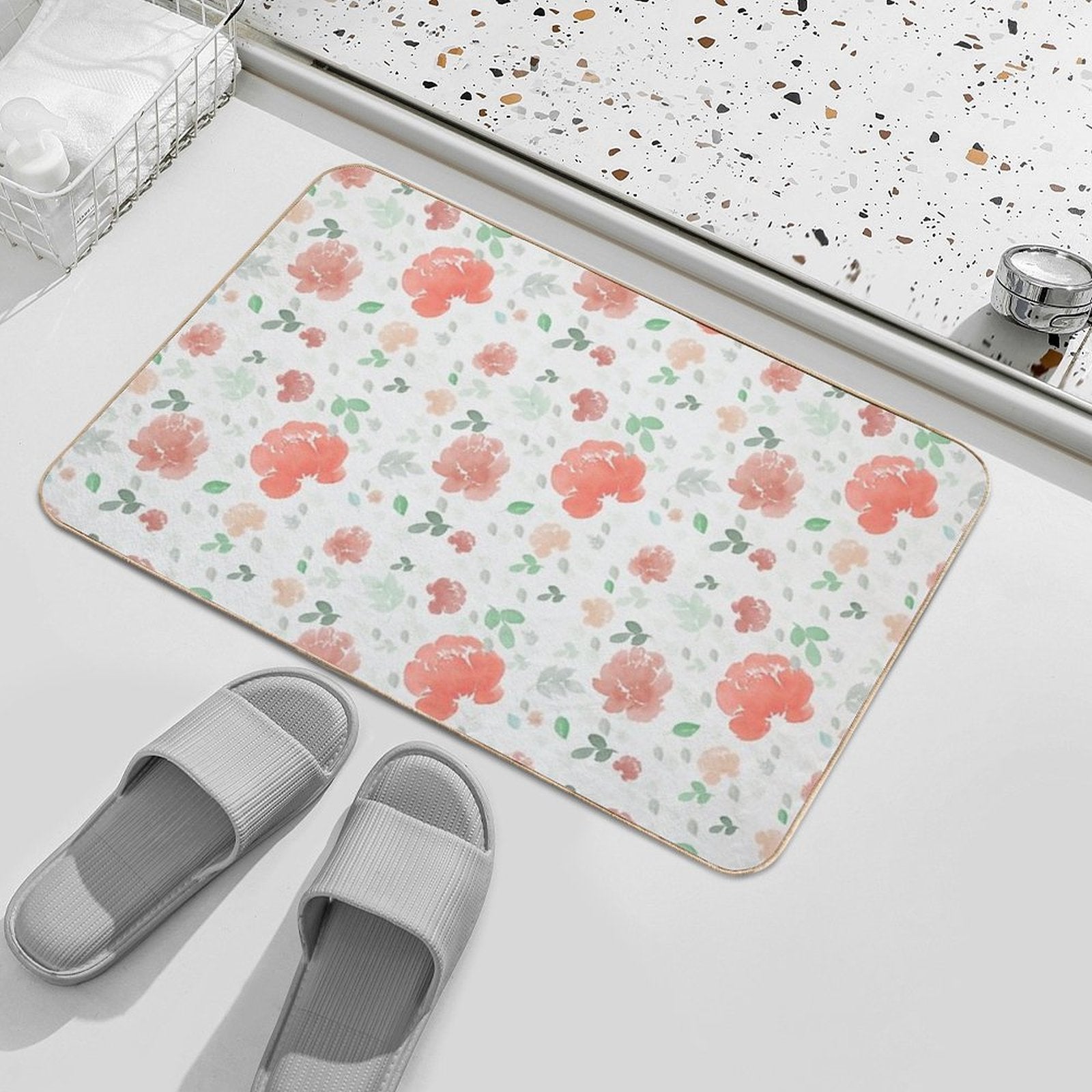 Watercolor Flowers Peonies Durable Bath Mat