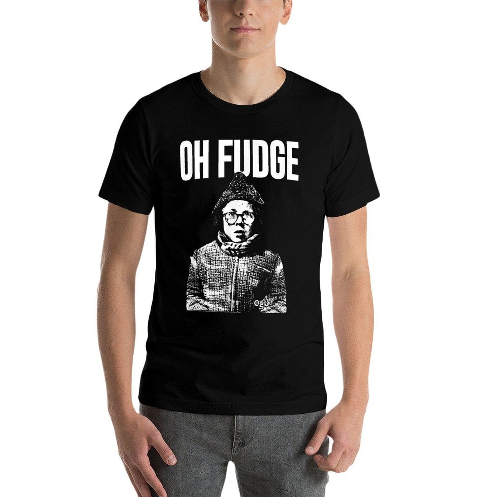 A Christmas Story Oh Fudge Black  White Ralphie Holiday  Graphic-printed T-Shirt