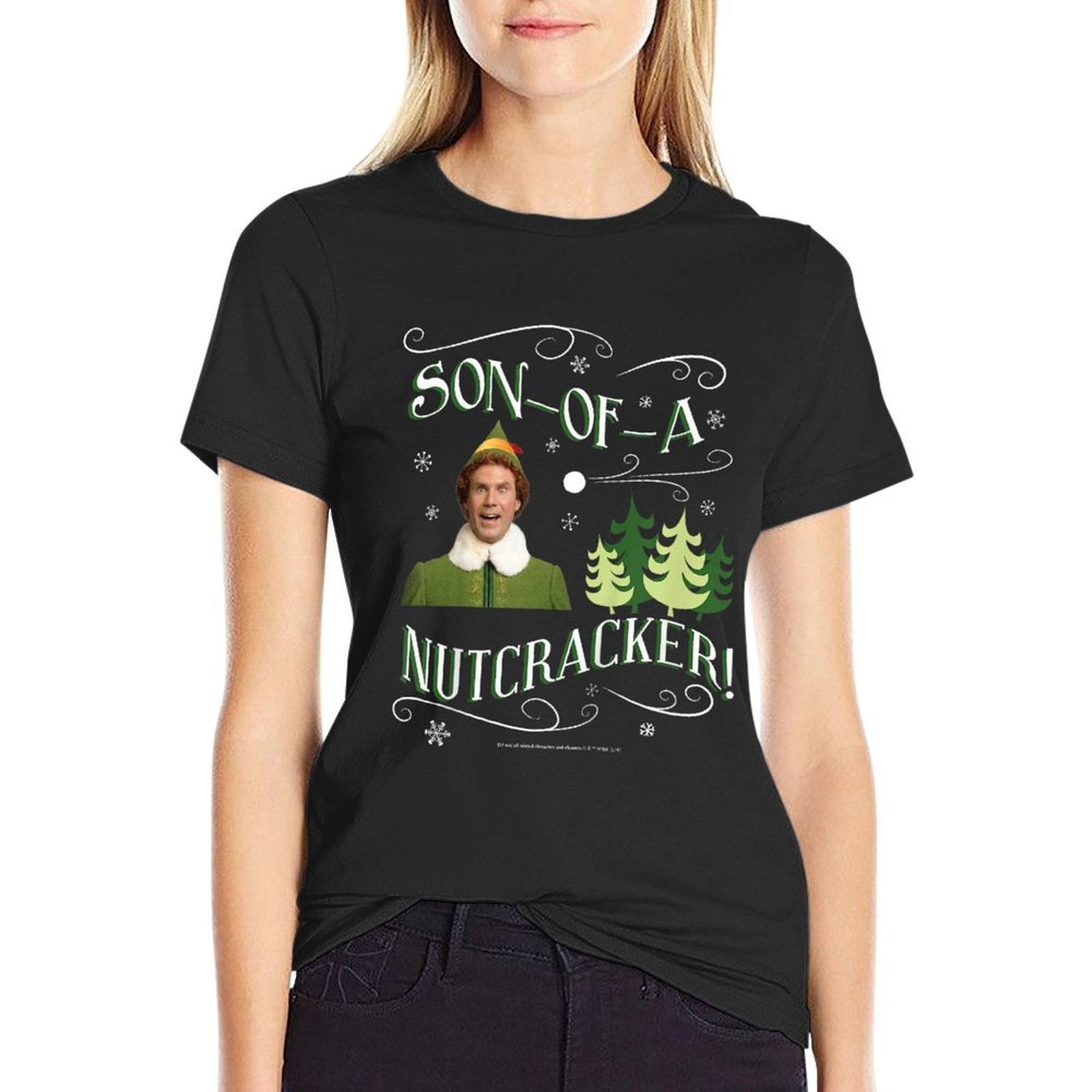 Kids Elf Buddy Son-Of-A-Nutcracker Tree Text Poster  Oversized Silhouette T-Shirt