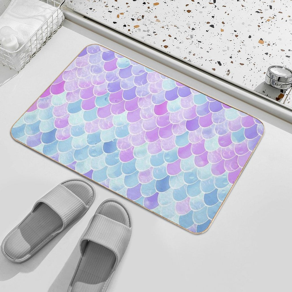 Cute Girls Mermaid Scales Pattern, Pink, Purple, Teal  Eco-Friendly Bath Mat