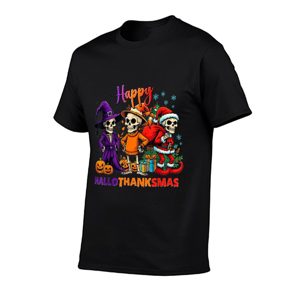 Funny Happy Hallothanksmas Skeleton For Men Women Kids  Vintage-inspired T-Shirt