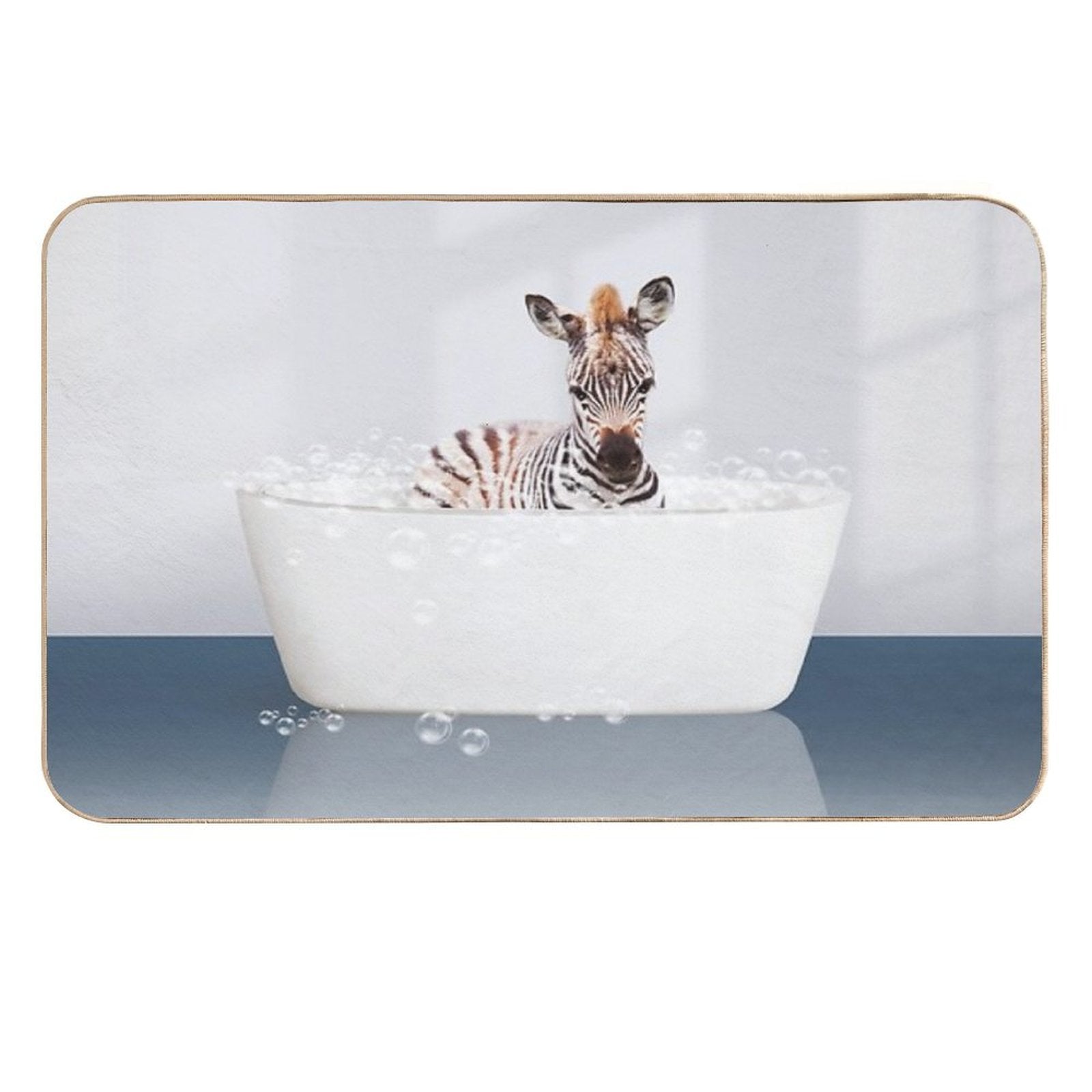 Baby Zebra  in Modern Bathtub Blue Print, Baby Zebra Bathing, Animals in Bathtub Art by Synplus  Non-Slip Bath Mat
