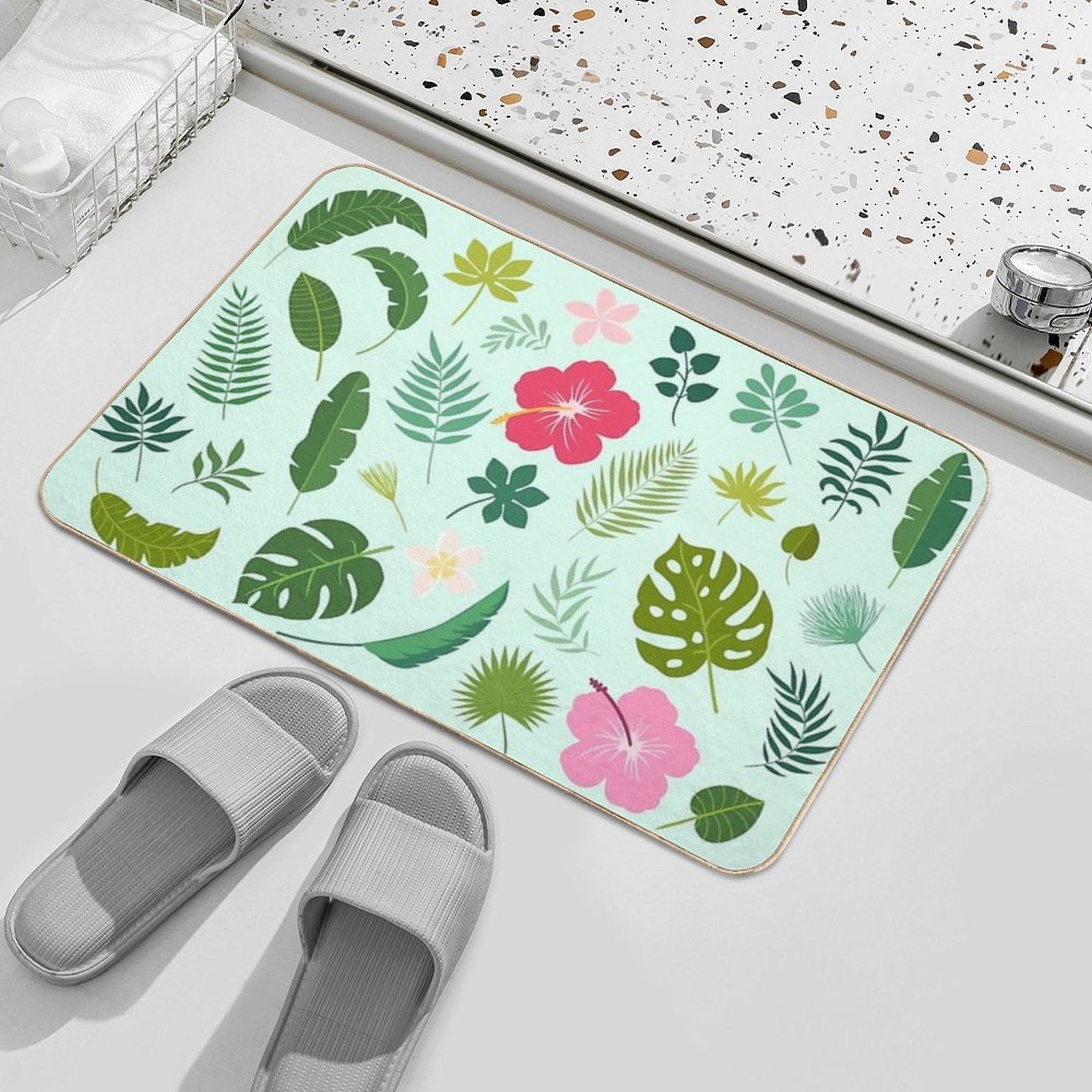 Tropical Nature Monstera Botanical Jungle Illustration Pillow Durable Bath Mat