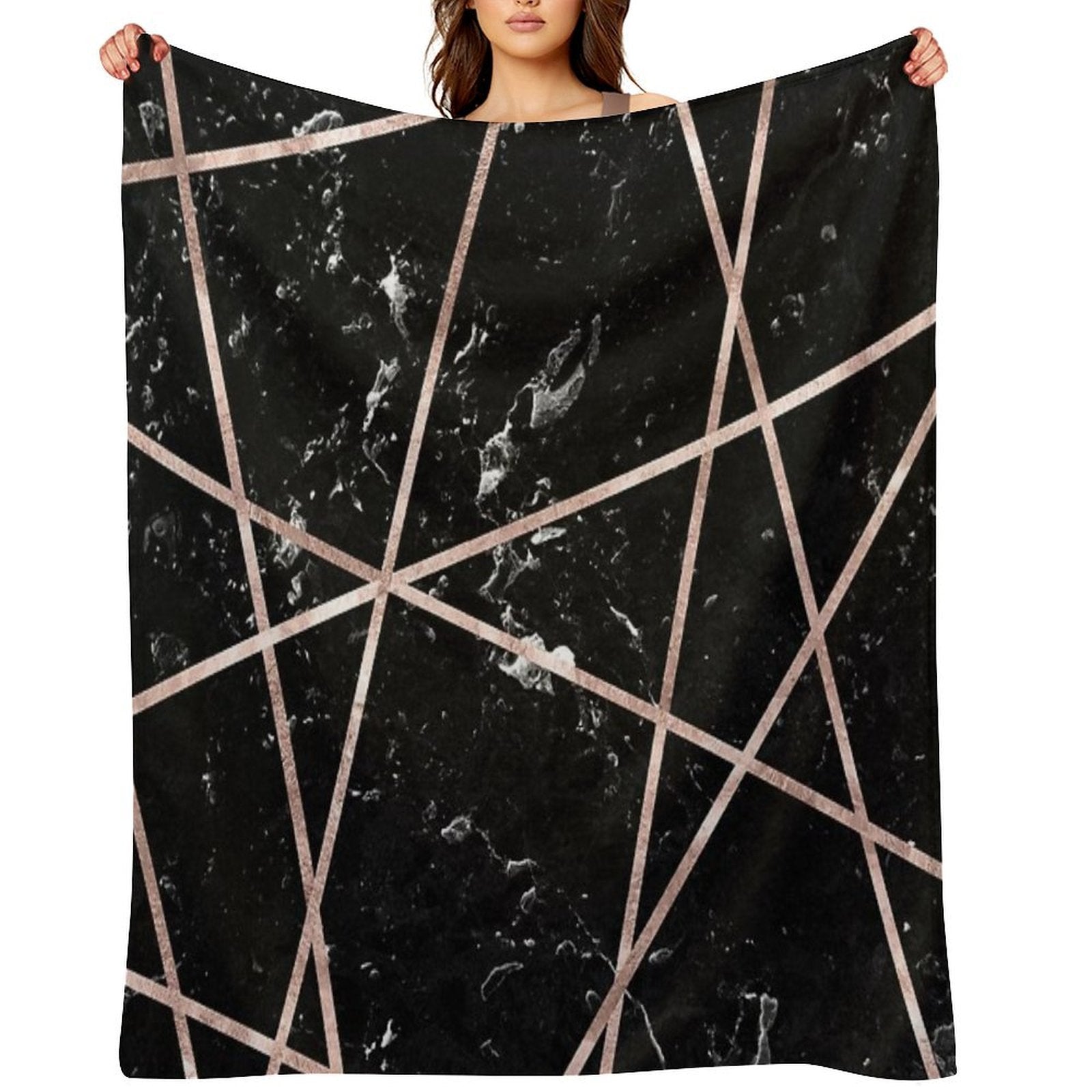 Black Marble Rose Gold Geo Glam #1 #geo #decor #art Machine-washable Throw Blanket