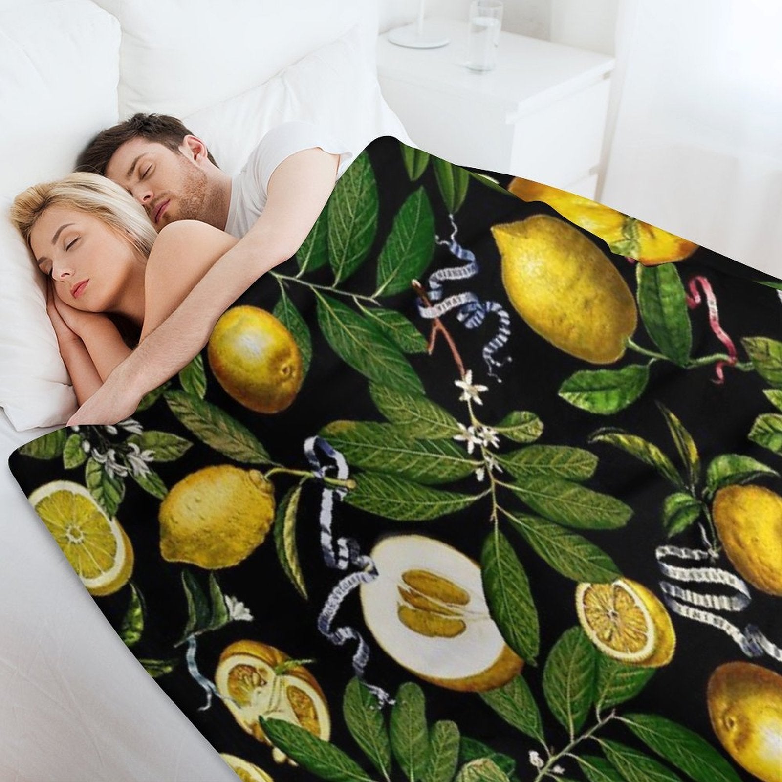 Lemon Tree - Black Eco-conscious Throw Blanket