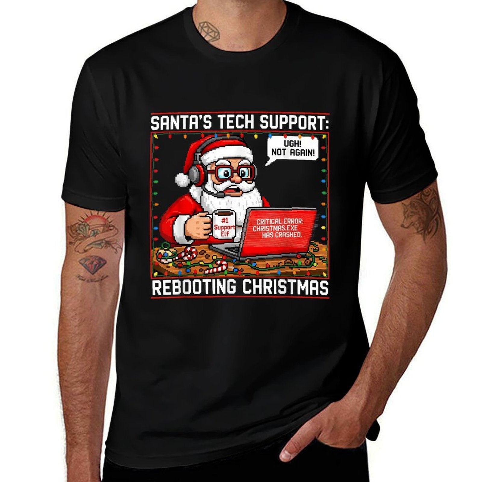 Santas Tech Support Rebooting Christmas Funny  Trendy Pattern T-Shirt