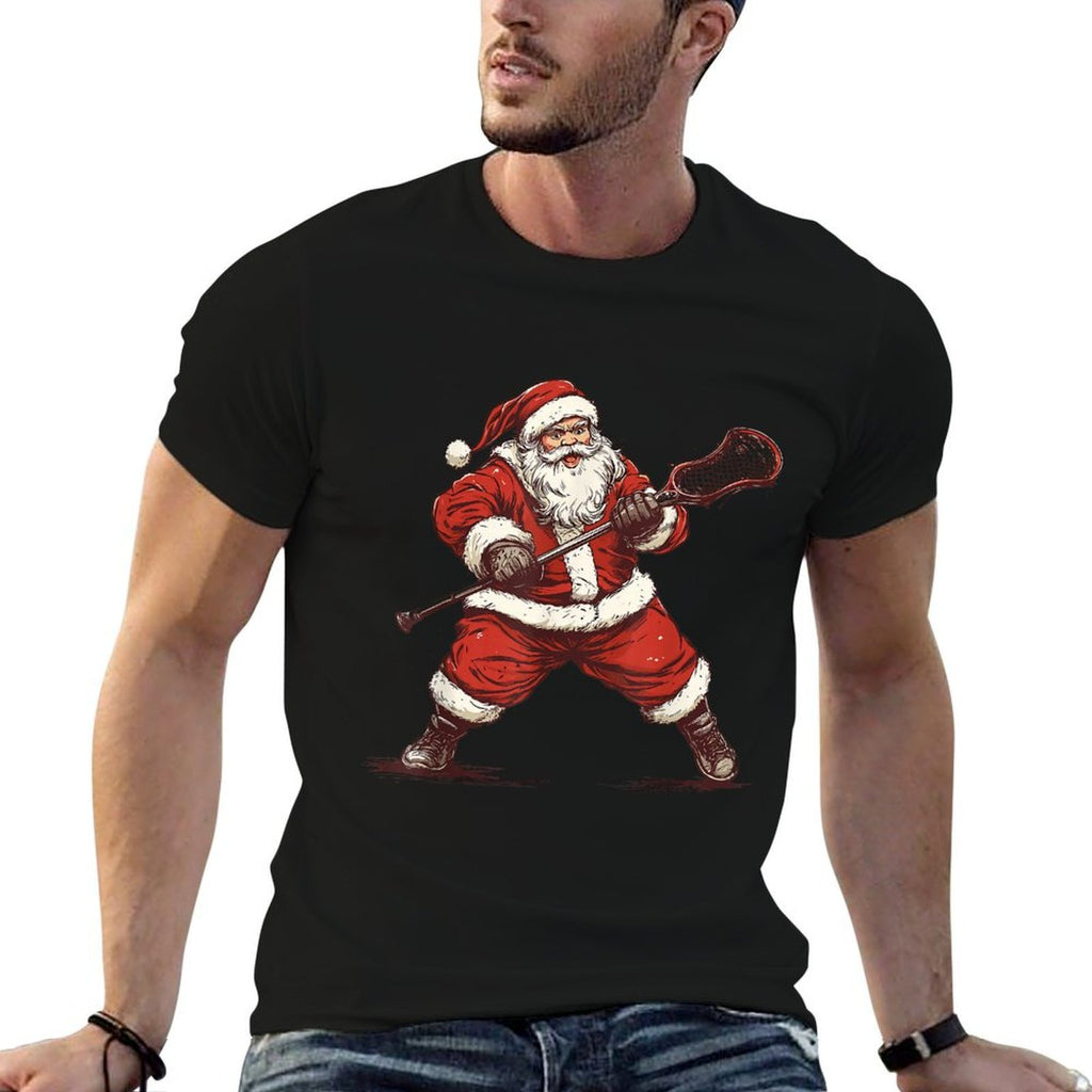 Santa Playing Lacrosse Funny Lacrosse Lax Player Christmas  Slim-fit Cut T-Shirt