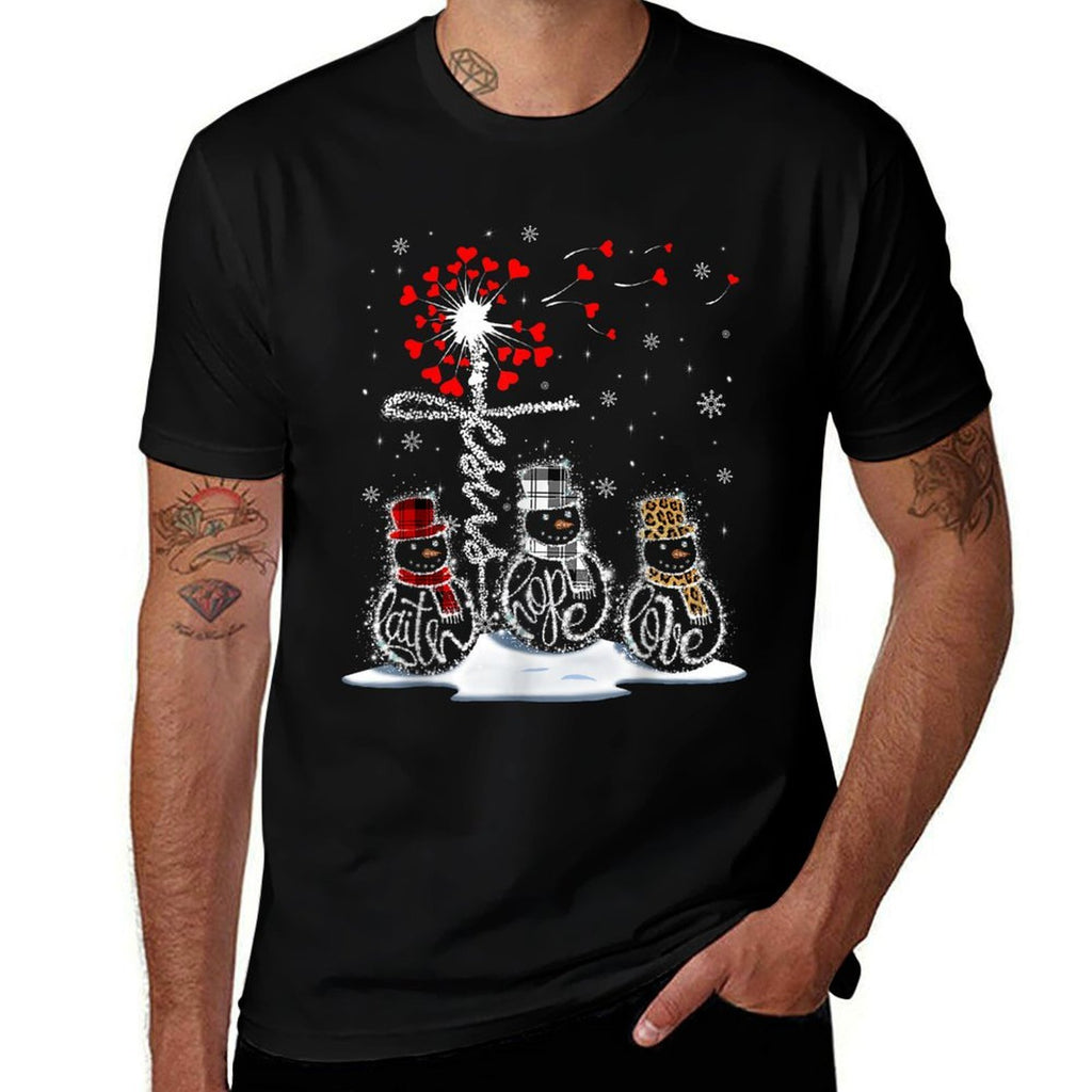 Funny Christmas 2025 Faith Hope Love Snowman Christian Cross  Wrinkle-resistant T-Shirt