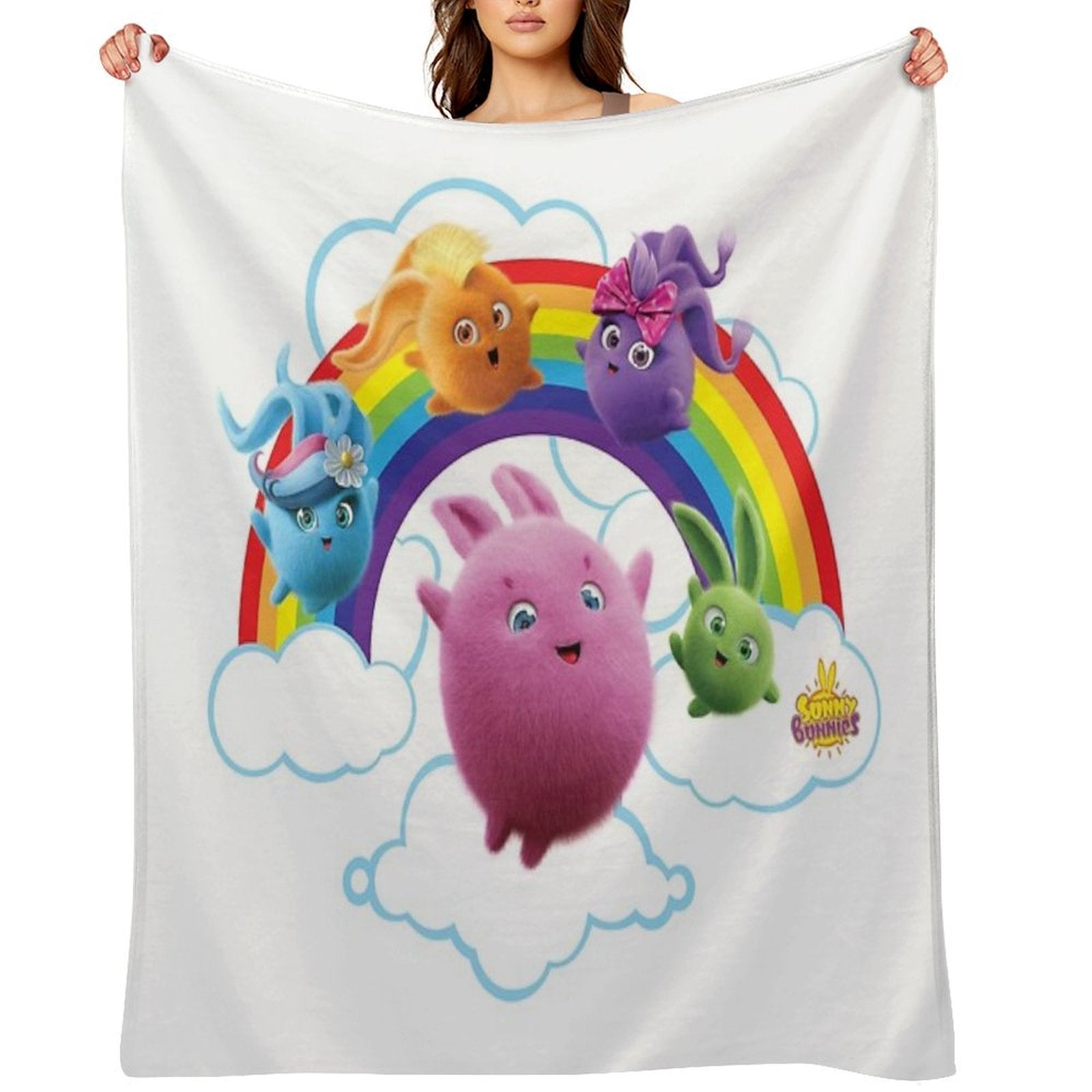 Sunny Bunnies - Rainbow Bunnies Compact Throw Blanket