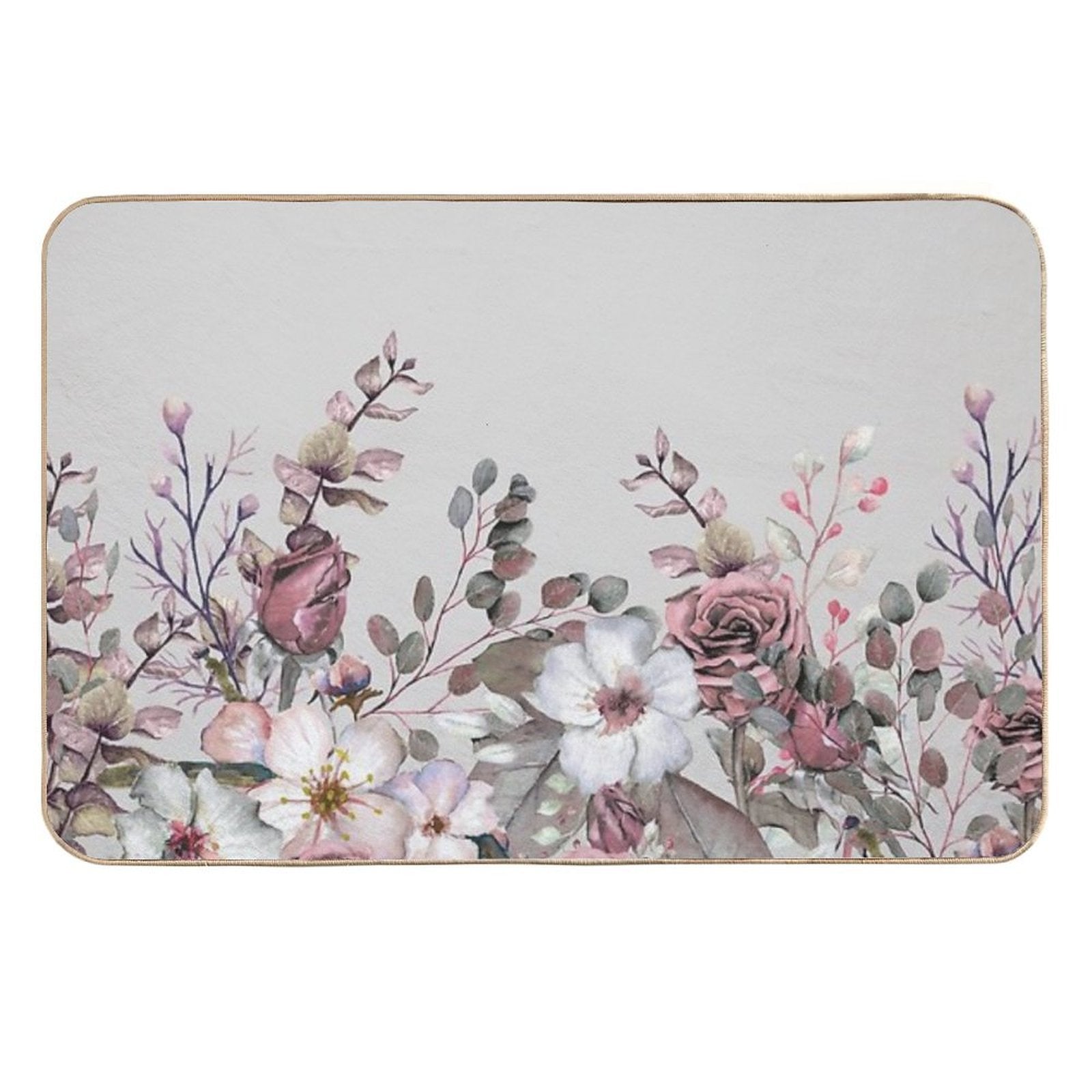 Vintage Pink Mauve Spring Blooms Watercolor Illustration Art  Rapid-Drying Bath Mat
