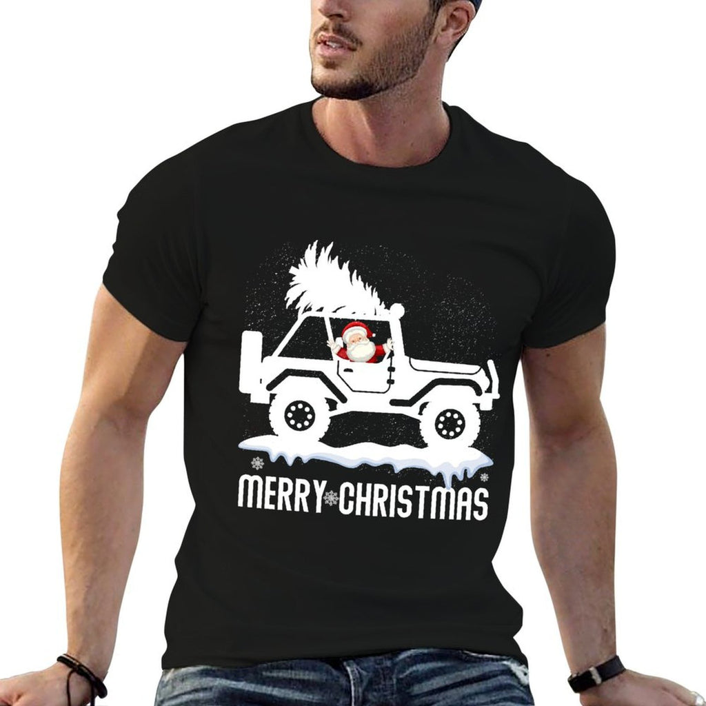 Santa In A SUV Christmas Tree - 4x4 Off-road Outdoor Trail  Oversized Silhouette T-Shirt