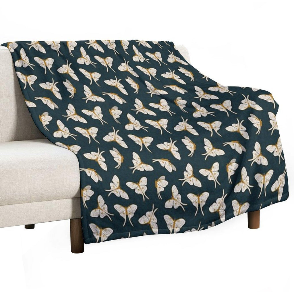 Luna Moth - Gold on Dark Teal Shrink-resistant Throw Blanket