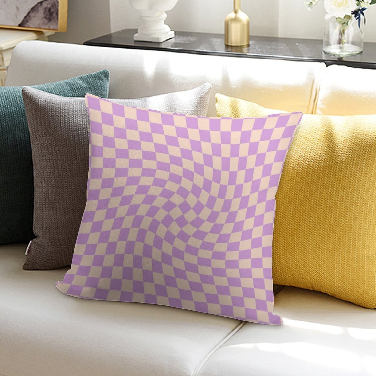 Check V - Lilac Twist Soft Short Plush Fabric Throw Pillow