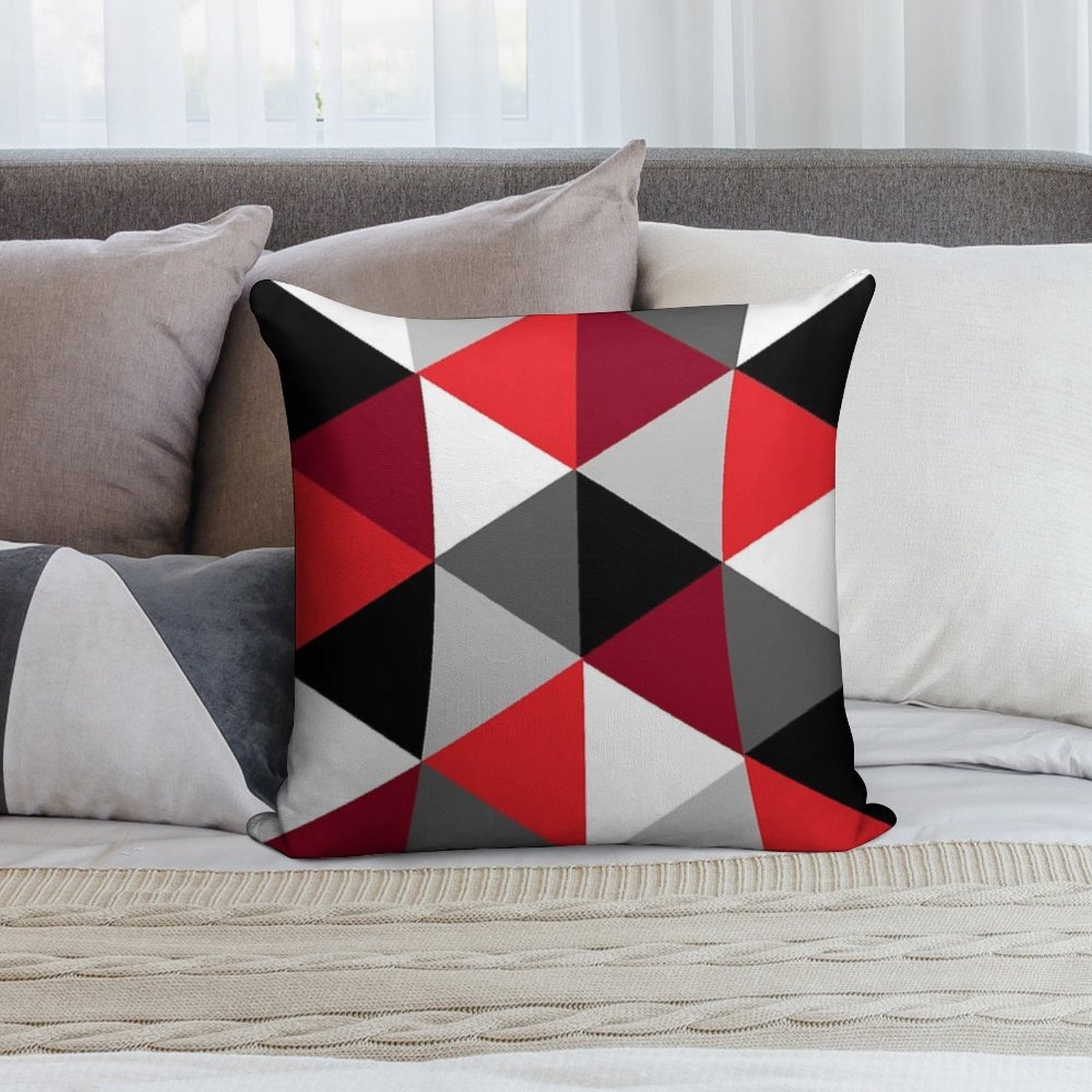 Red, Black, White And Grey Pattern Soft Easy Maintenance Throw Pillow