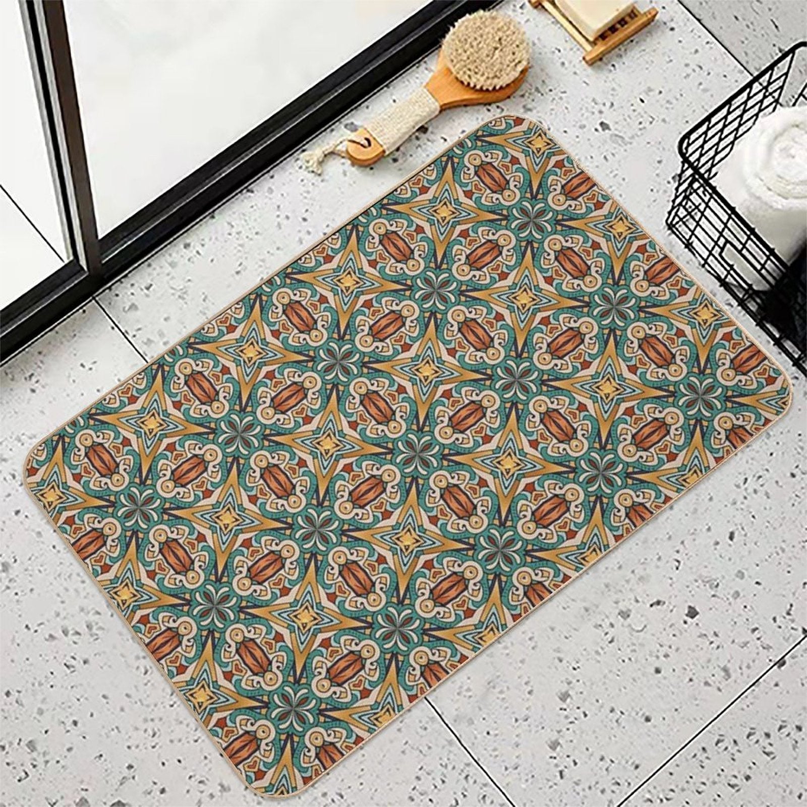 Aztec Art Tile Mexican Textiles Pattern  Stain-Proof Bath Mat