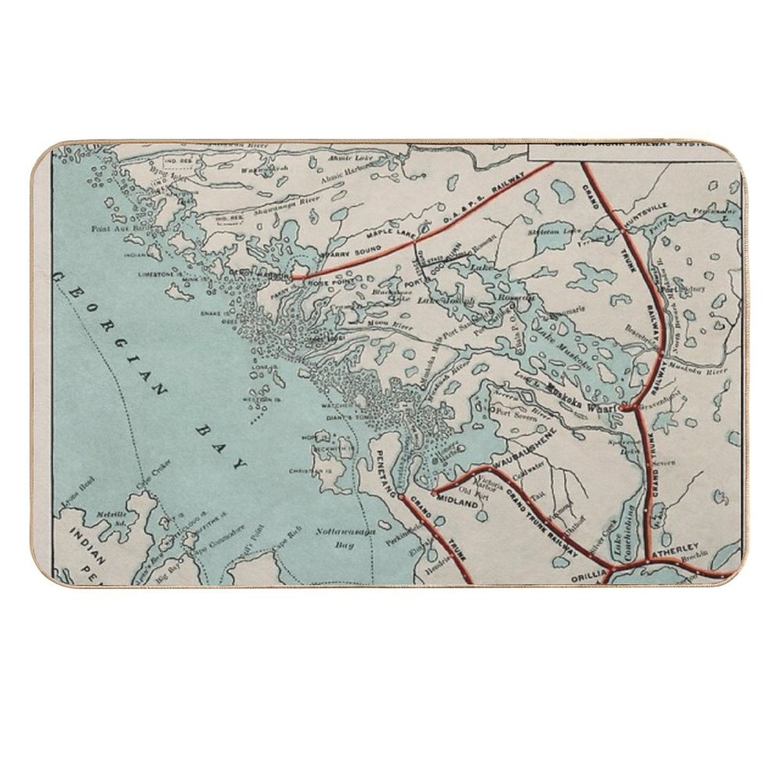 Vintage Map of Georgian Bay And Muskoka Lakes  Anti-Trip Bath Mat