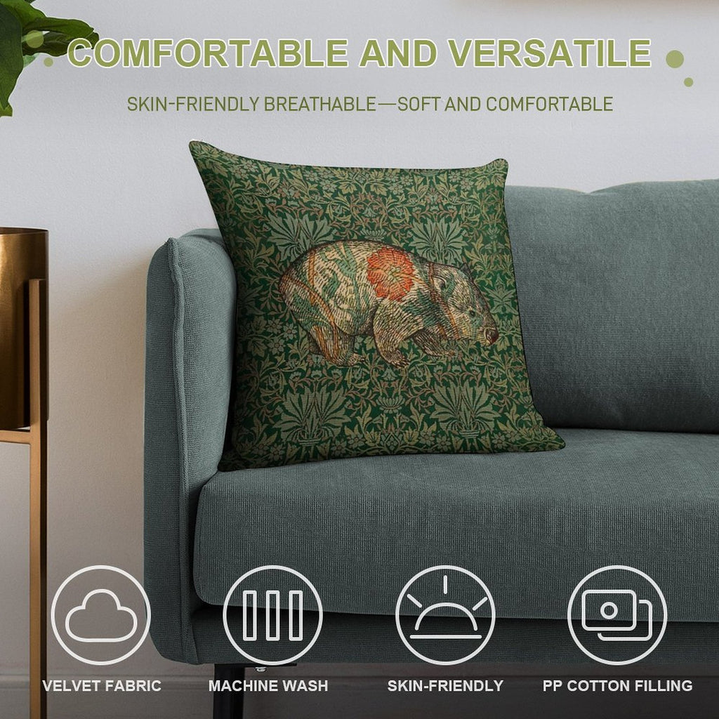 Rossetti's Wombat in Green Flower Garden Soft Multiple Sizes Throw Pillow