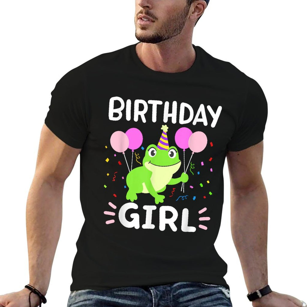 Cute Birthday Girl Frog Aesthetic Women Girls Kids Toddlers  Rolled Sleeves T-Shirt