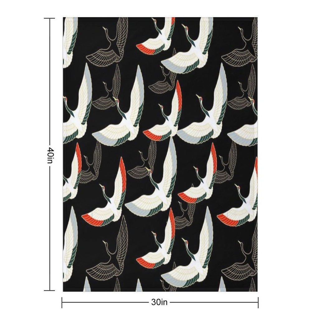 Golden Japanese Cranes Pattern Premium Throw Blanket
