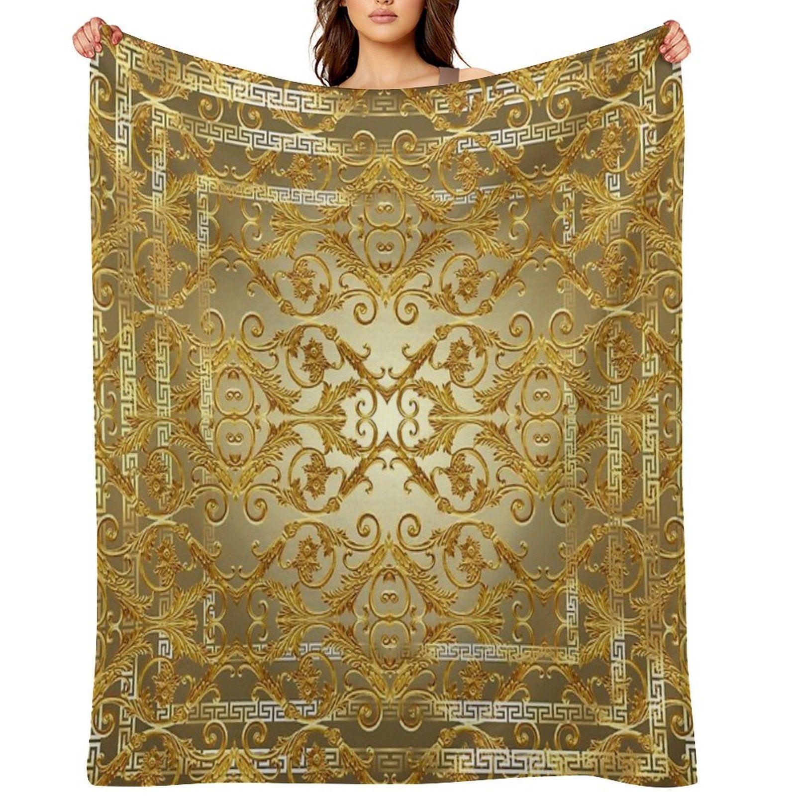 Greek Keys 4 Golden Baroque Style Shrink-resistant Throw Blanket