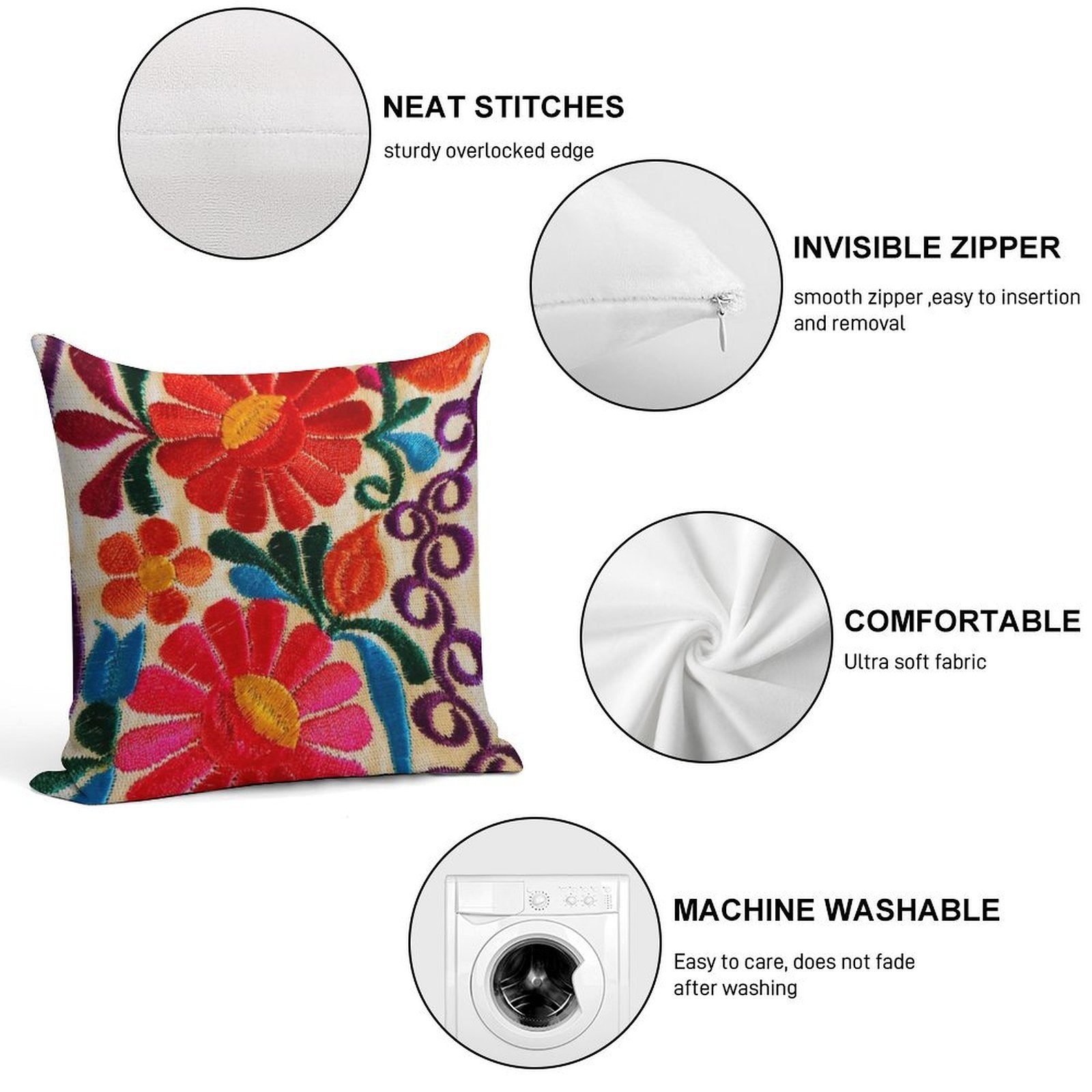 Mexico's Flowers Soft Short Plush Fabric Throw Pillow
