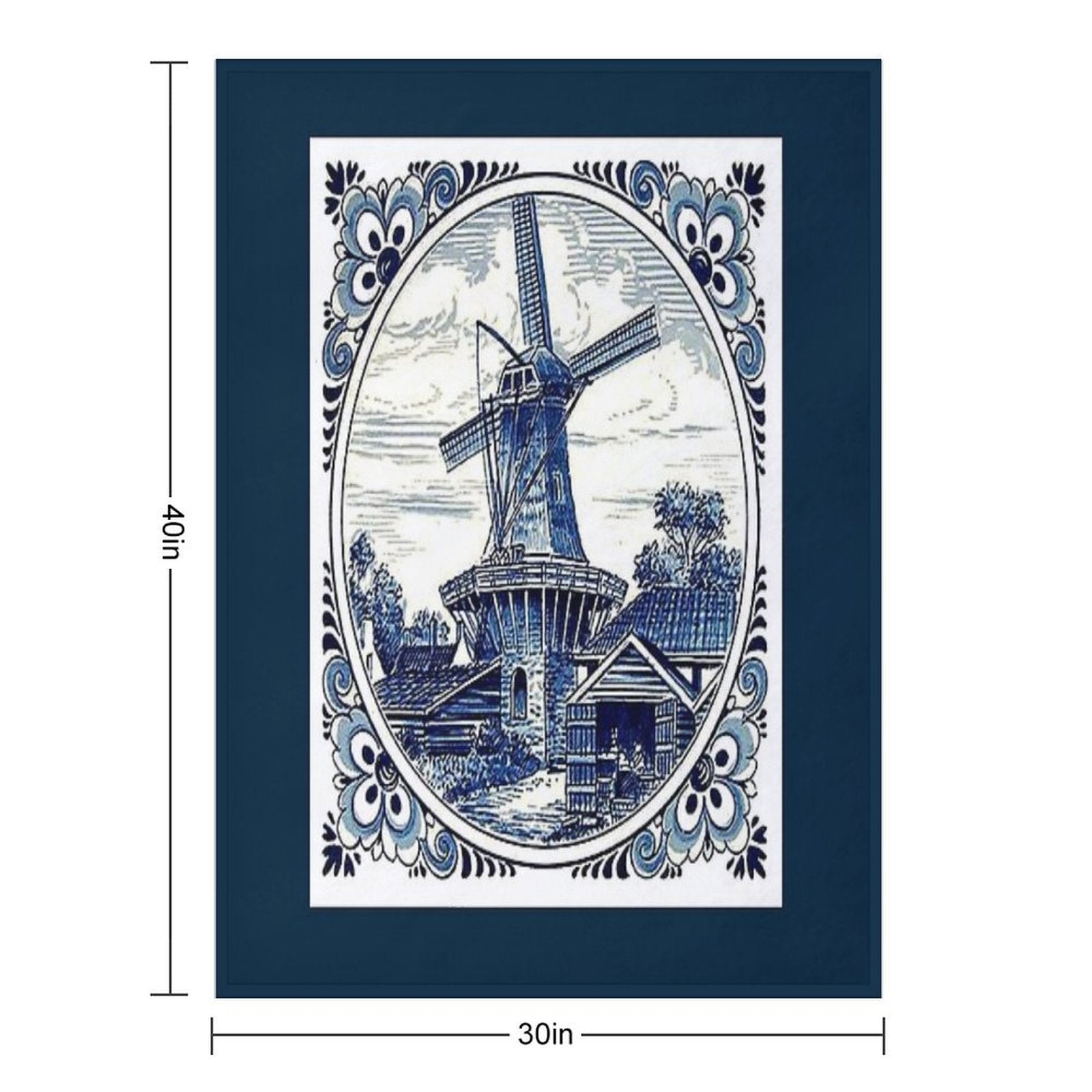 DUTCH BLUE DELFT  Vintage Windmill  Print Sustainable Throw Blanket