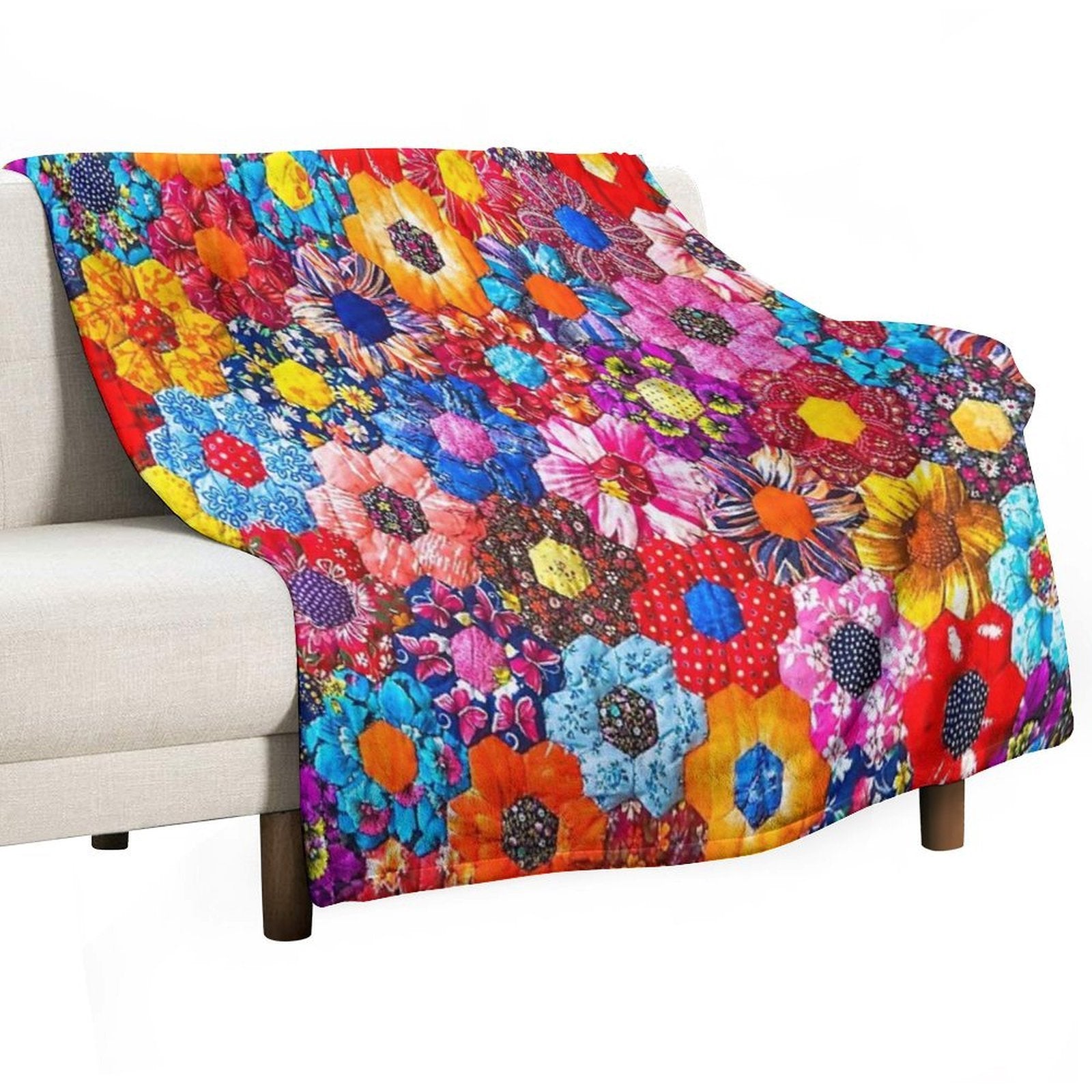 Colorful Patchwork Shower Curtain – Boho Abstract Quilt Design for Bathroom Decor Lightweight Throw Blanket